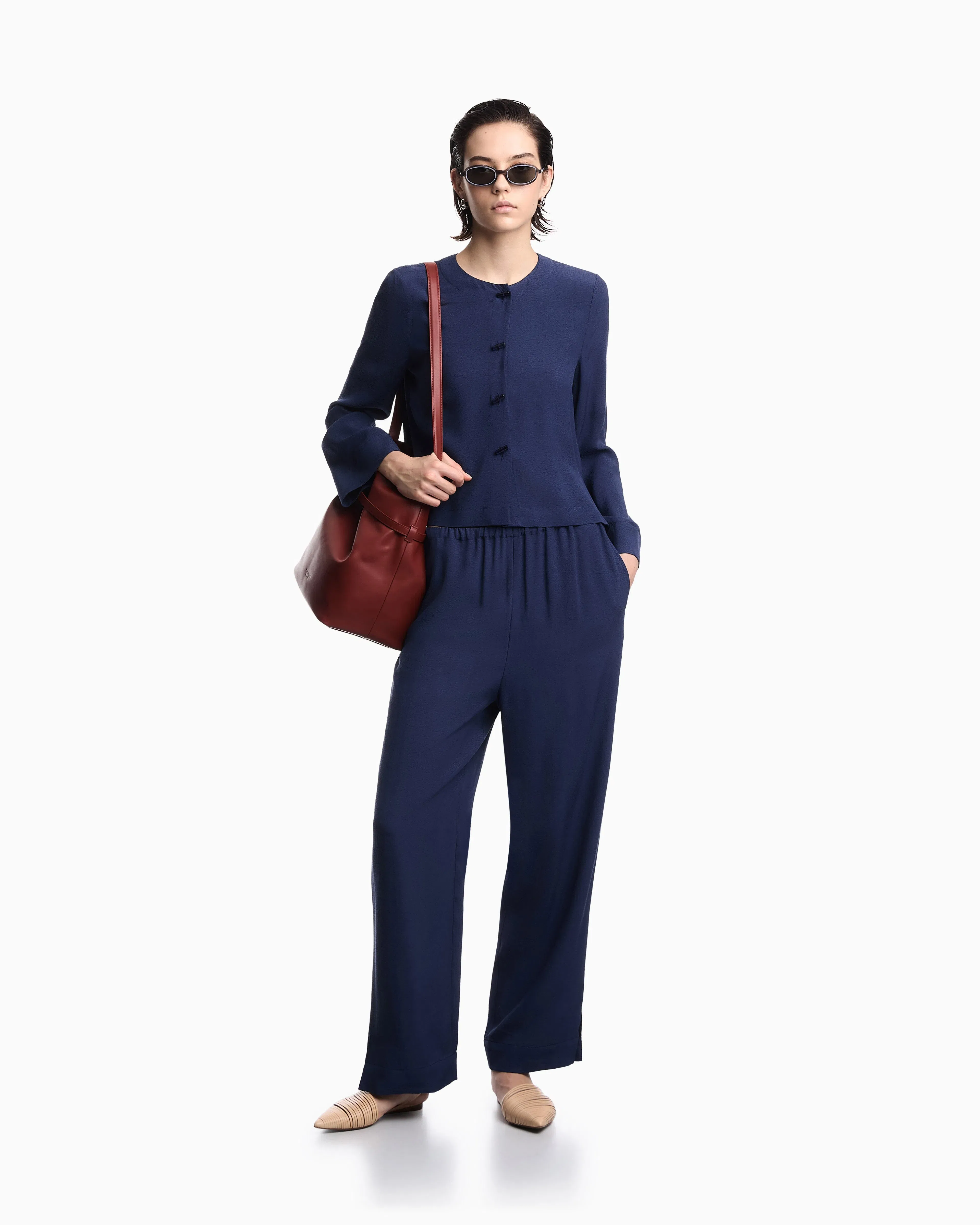 Emporio Armani flowing micro leopard spot jacquard trousers
