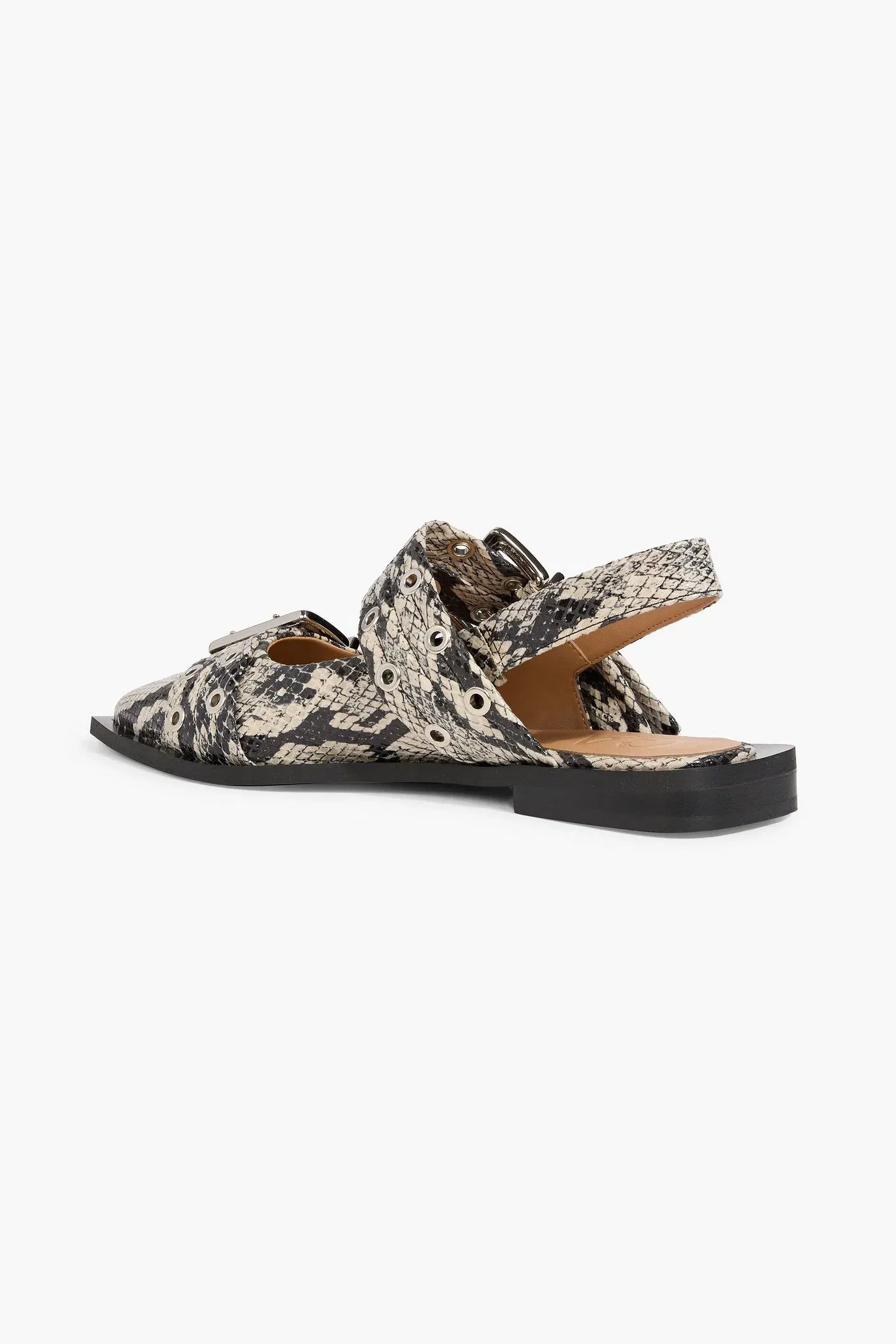 Ganni Buckled Snake-Effect Slingback Point-Toe Flats Animal Print Women's