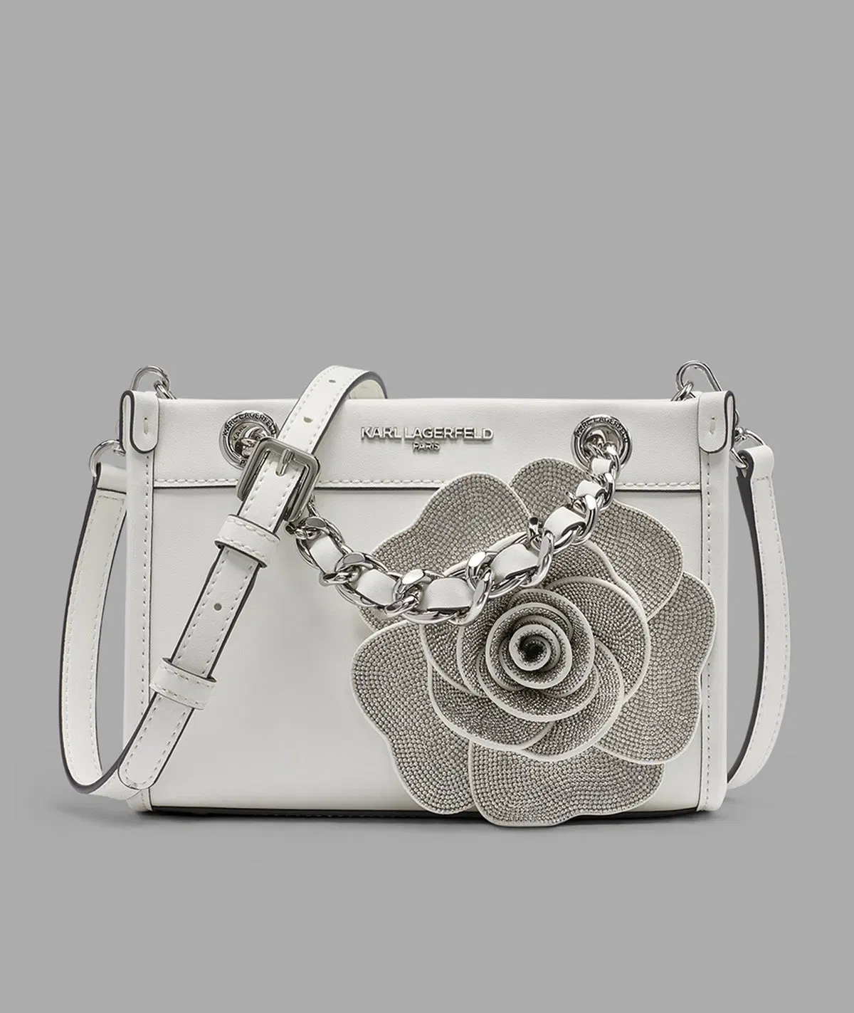 KarlLagerfeld Savoie small leather crossbody with flower winter white/silver