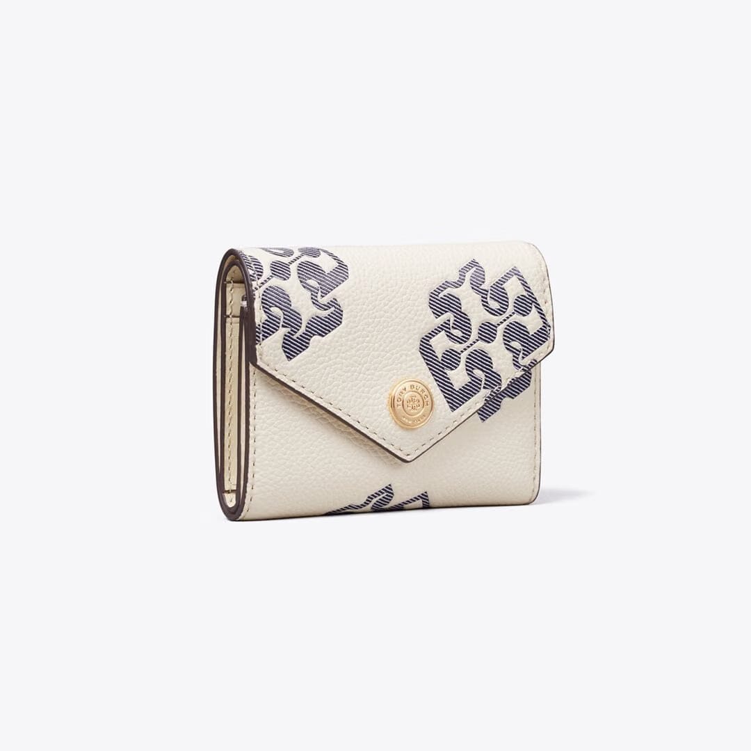 Tory Burch Contrast Embossed Envelope Small Wallet Light Cream / Navy