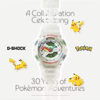 Casio G-Shock GA-110PKM-7A Pokémon collaboration watch featuring transparent bezel