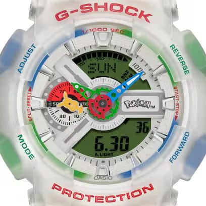 Casio G-Shock GA-110PKM-7A Pokémon collaboration watch featuring transparent bezel