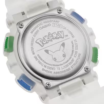 Casio G-Shock GA-110PKM-7A Pokémon collaboration watch featuring transparent bezel