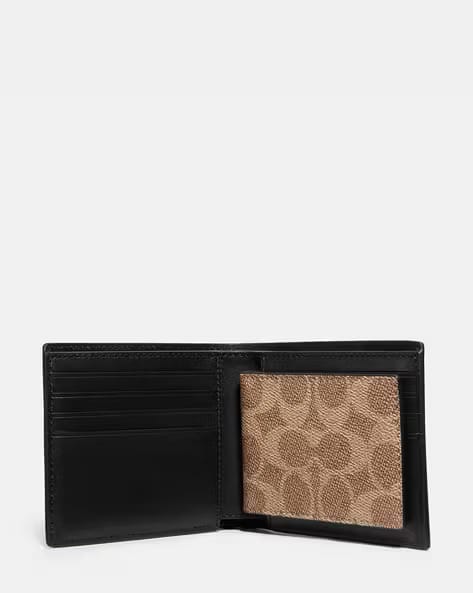 COACH 3 in 1 Signature Compact ID Bi-Fold beige Wallet