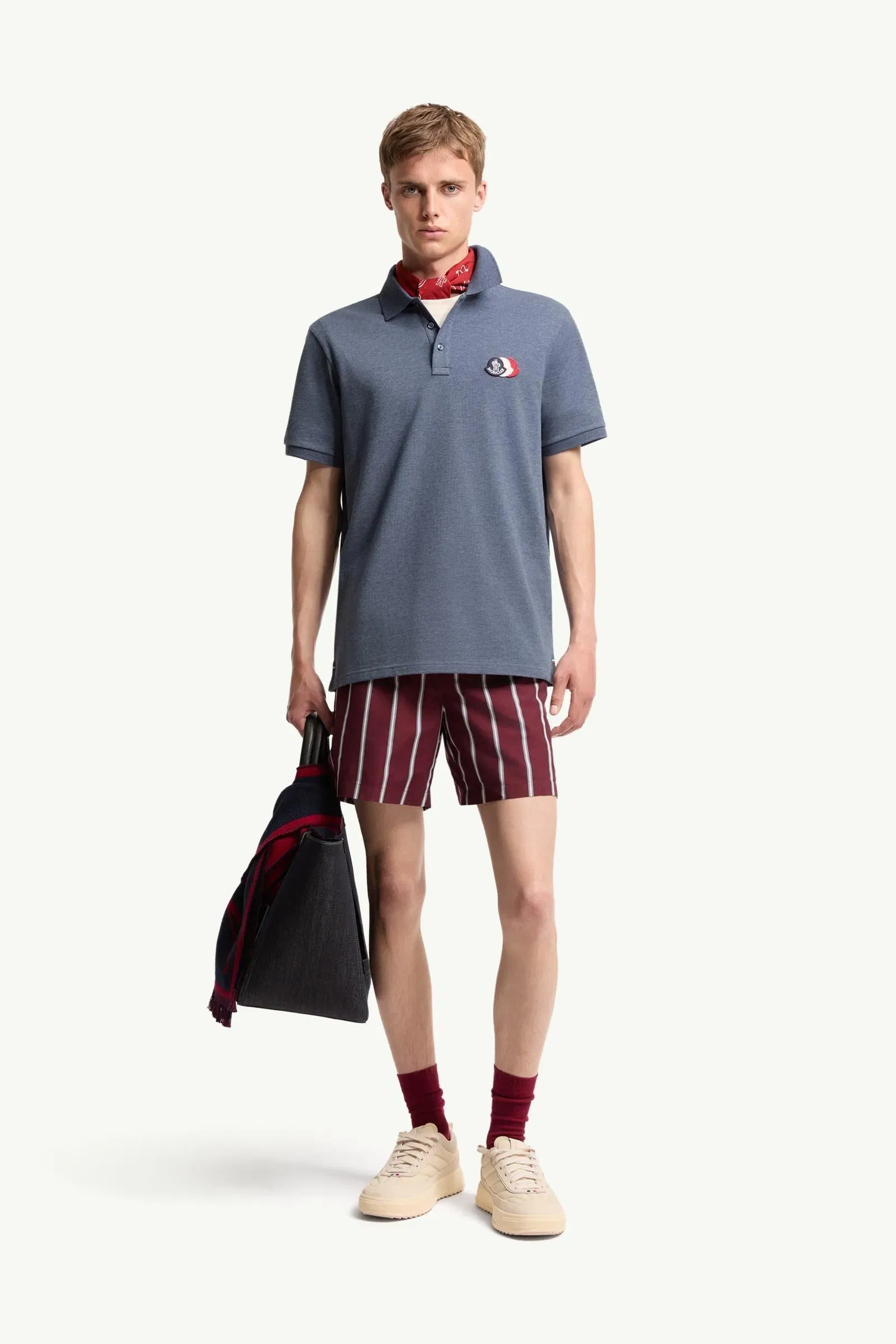 Moncler Cotton Piquet Polo Shirt Dusty Blue Dusty Blue