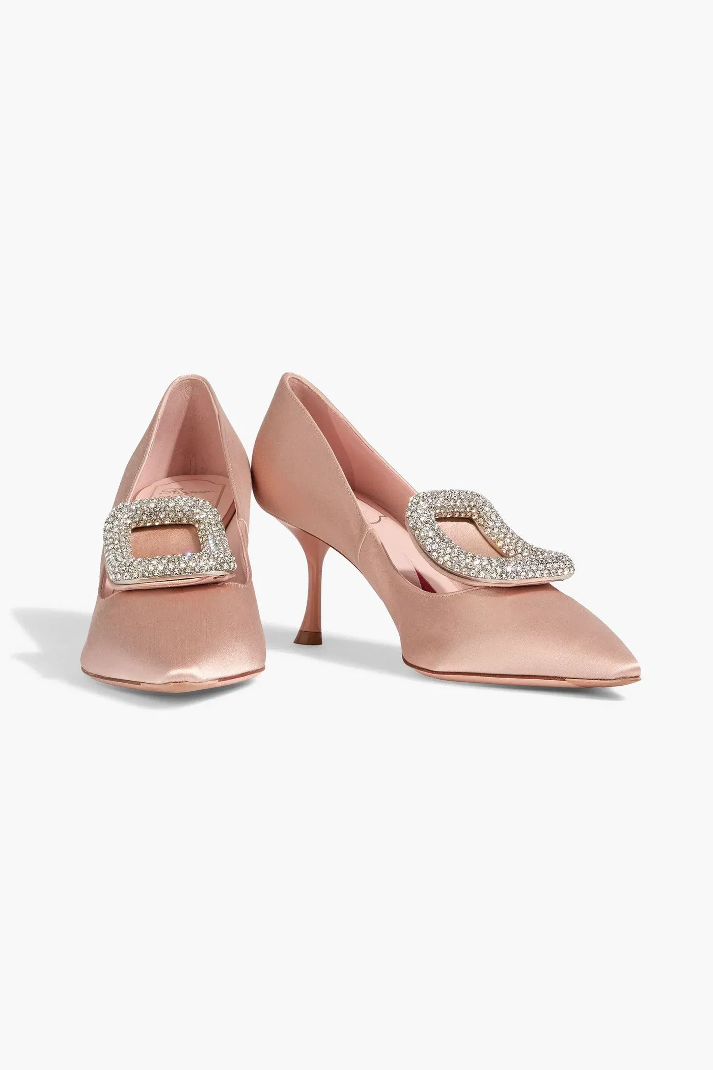 Roger Vivier Choc Strass Embellished Satin Pumps Blush Women's