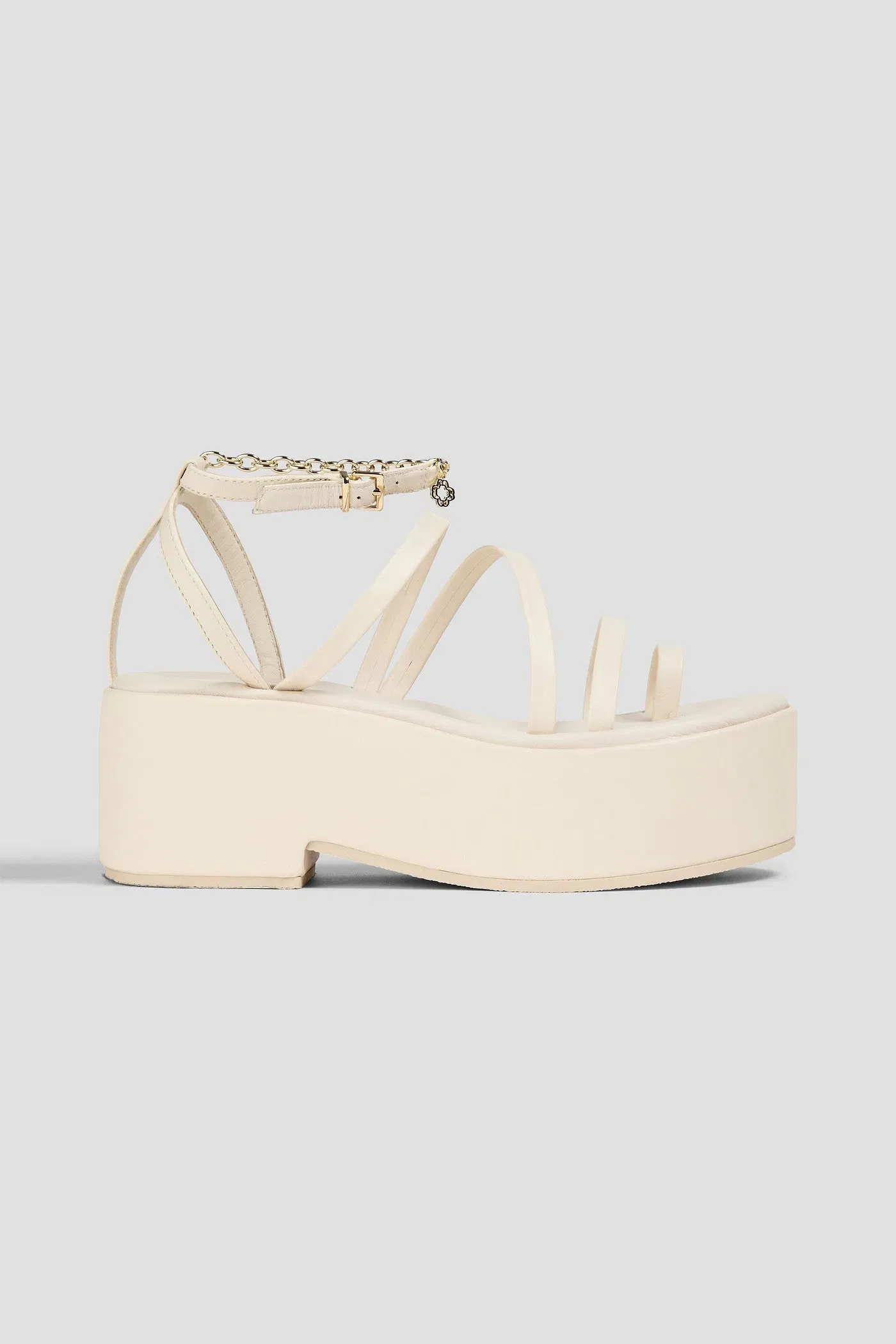 Maje Chain-Embellished Leather Platform Sandals Ecru Women's