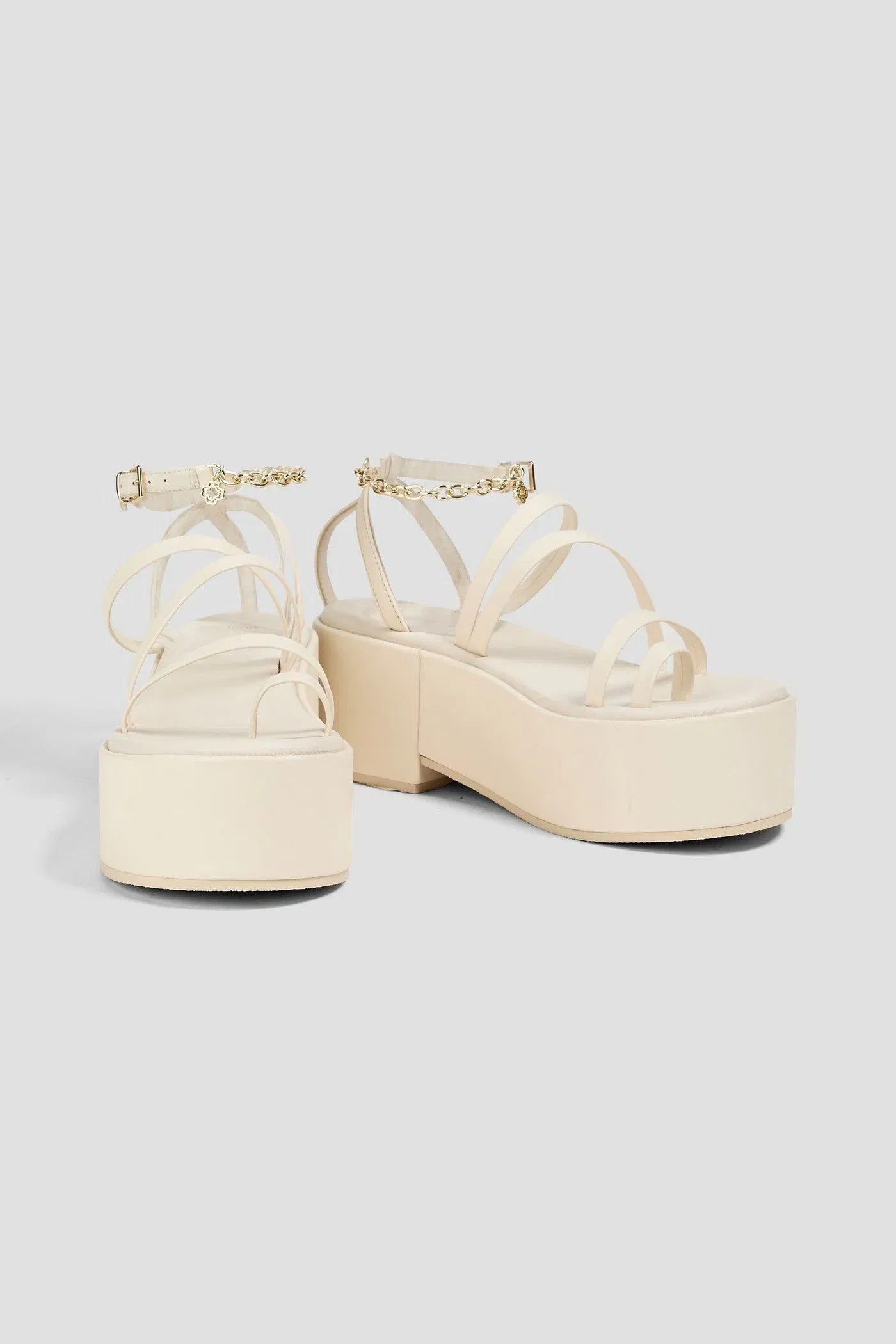 Maje Chain-Embellished Leather Platform Sandals Ecru Women's
