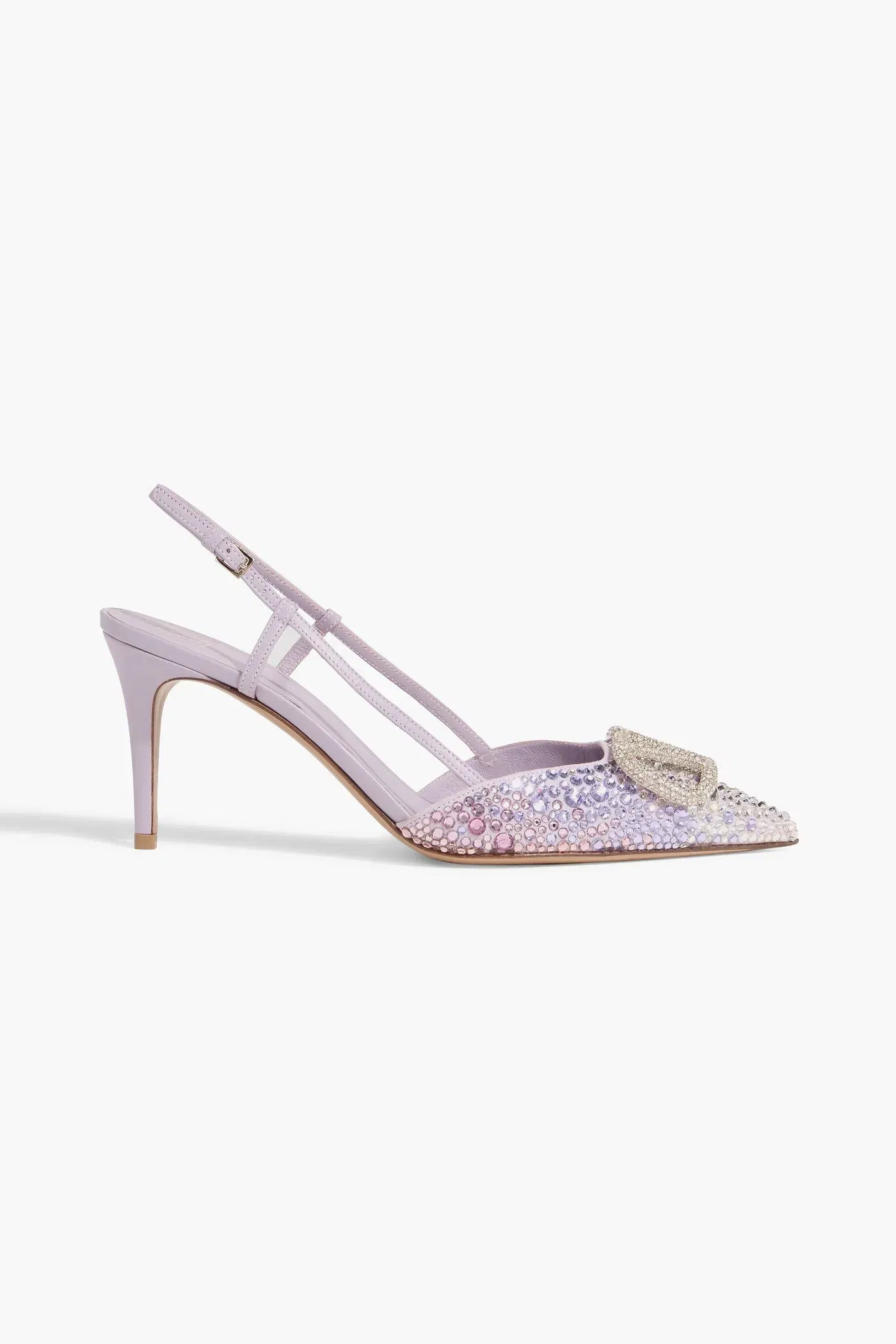 Valentino Garavani Vlogo Crystal-Embellished Leather And Suede Slingback Pumps Lilac Women's