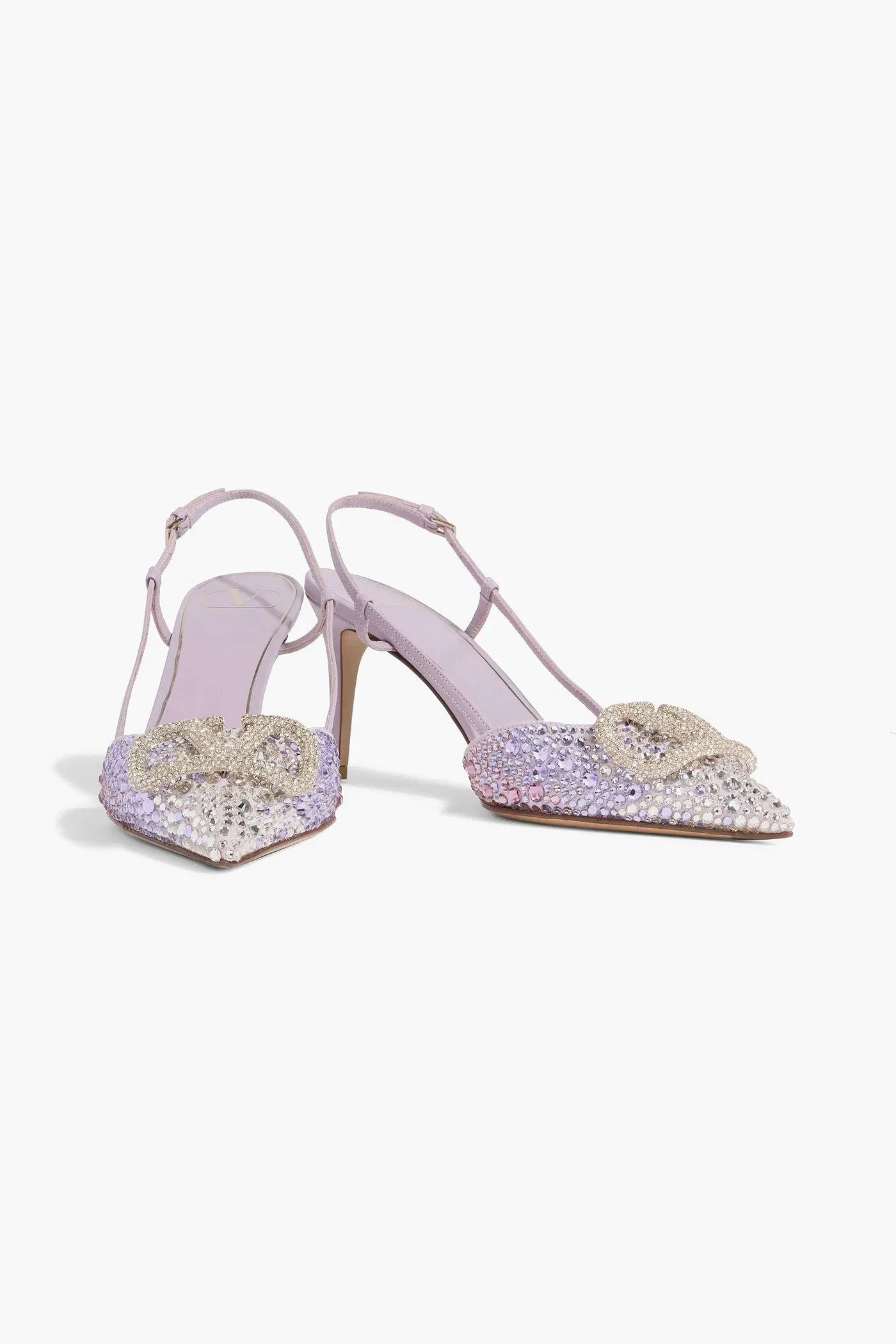 Valentino Garavani Vlogo Crystal-Embellished Leather And Suede Slingback Pumps Lilac Women's