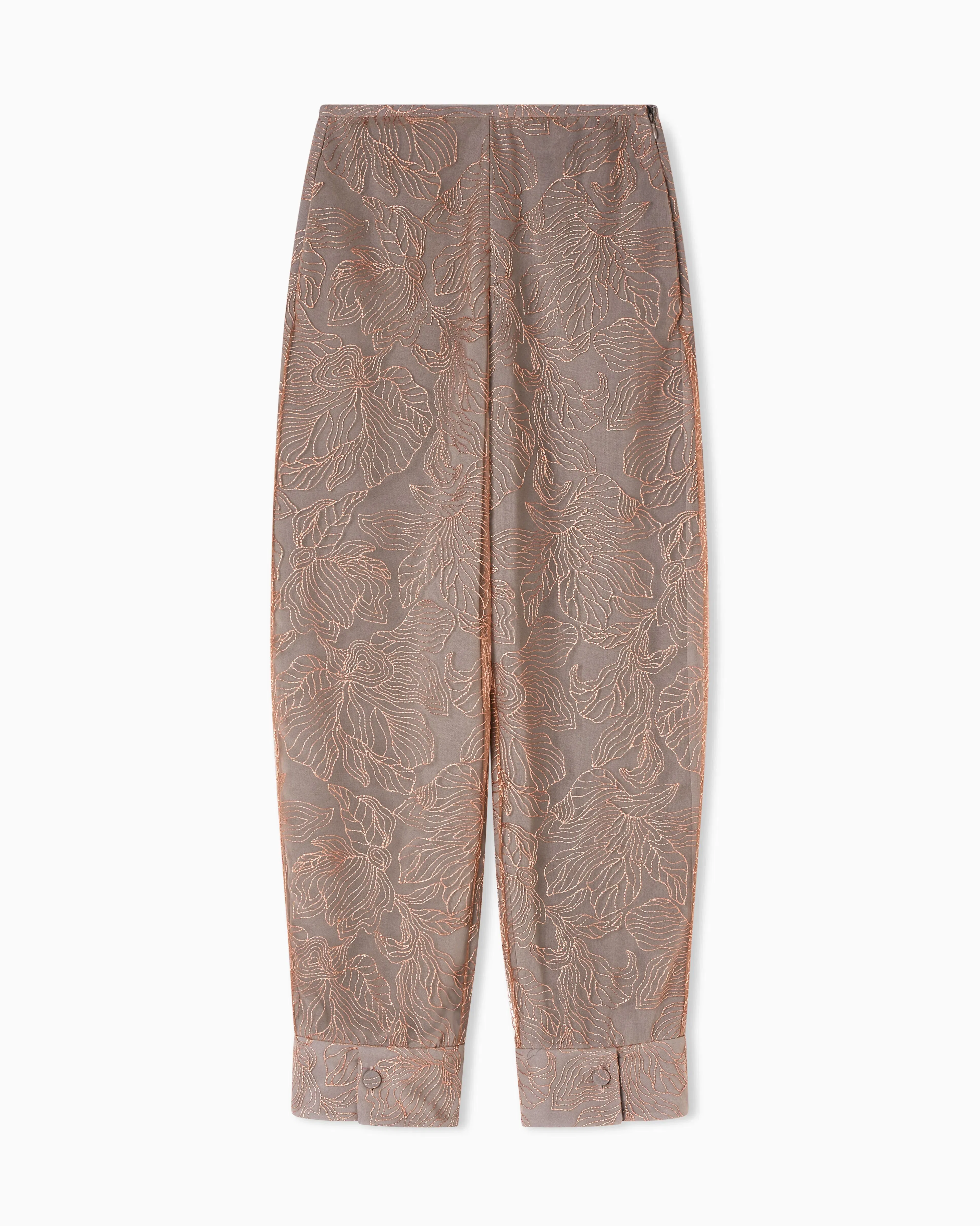 Emporio Armani Tulle trousers embroidered with an embossed lurex flowers pattern