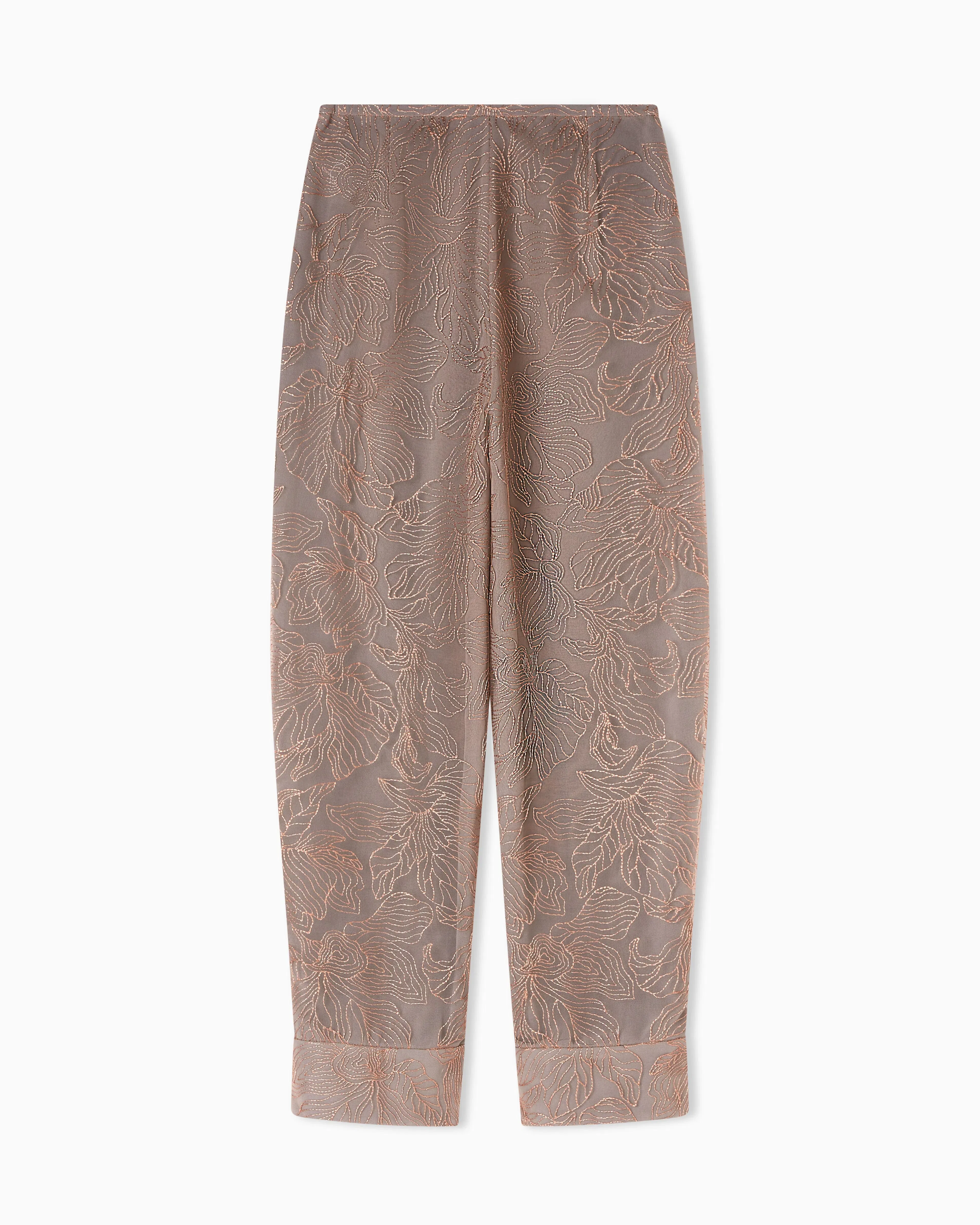 Emporio Armani Tulle trousers embroidered with an embossed lurex flowers pattern