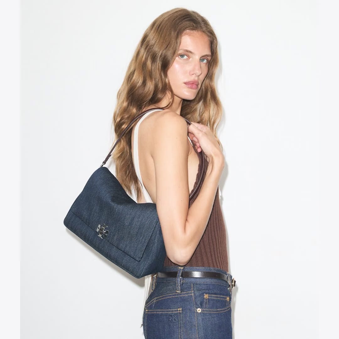 Tory Burch Charlie Denim Shoulder Bag Midnight