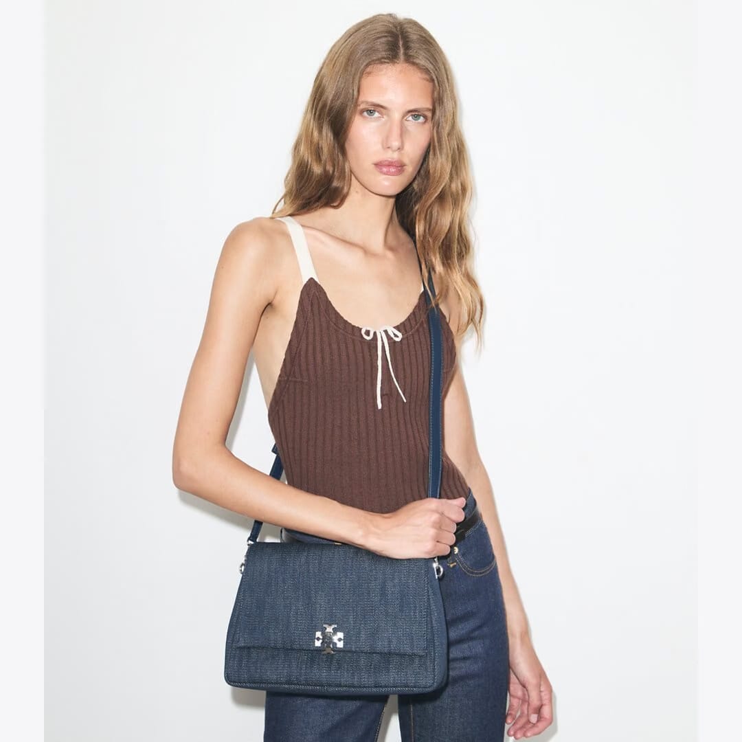 Tory Burch Charlie Denim Shoulder Bag Midnight