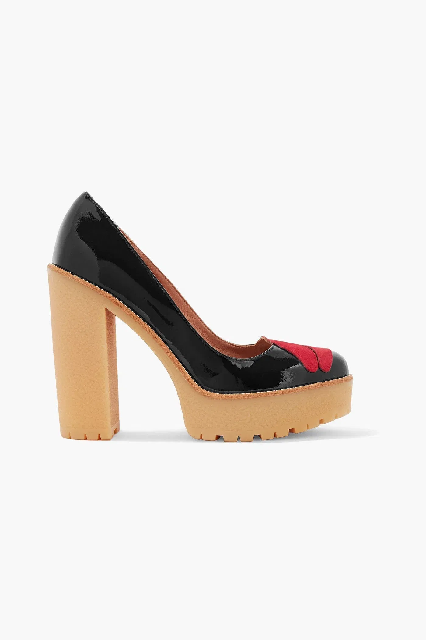 Red(V) Appliqud Patent-Leather Platform Pumps Black Women's