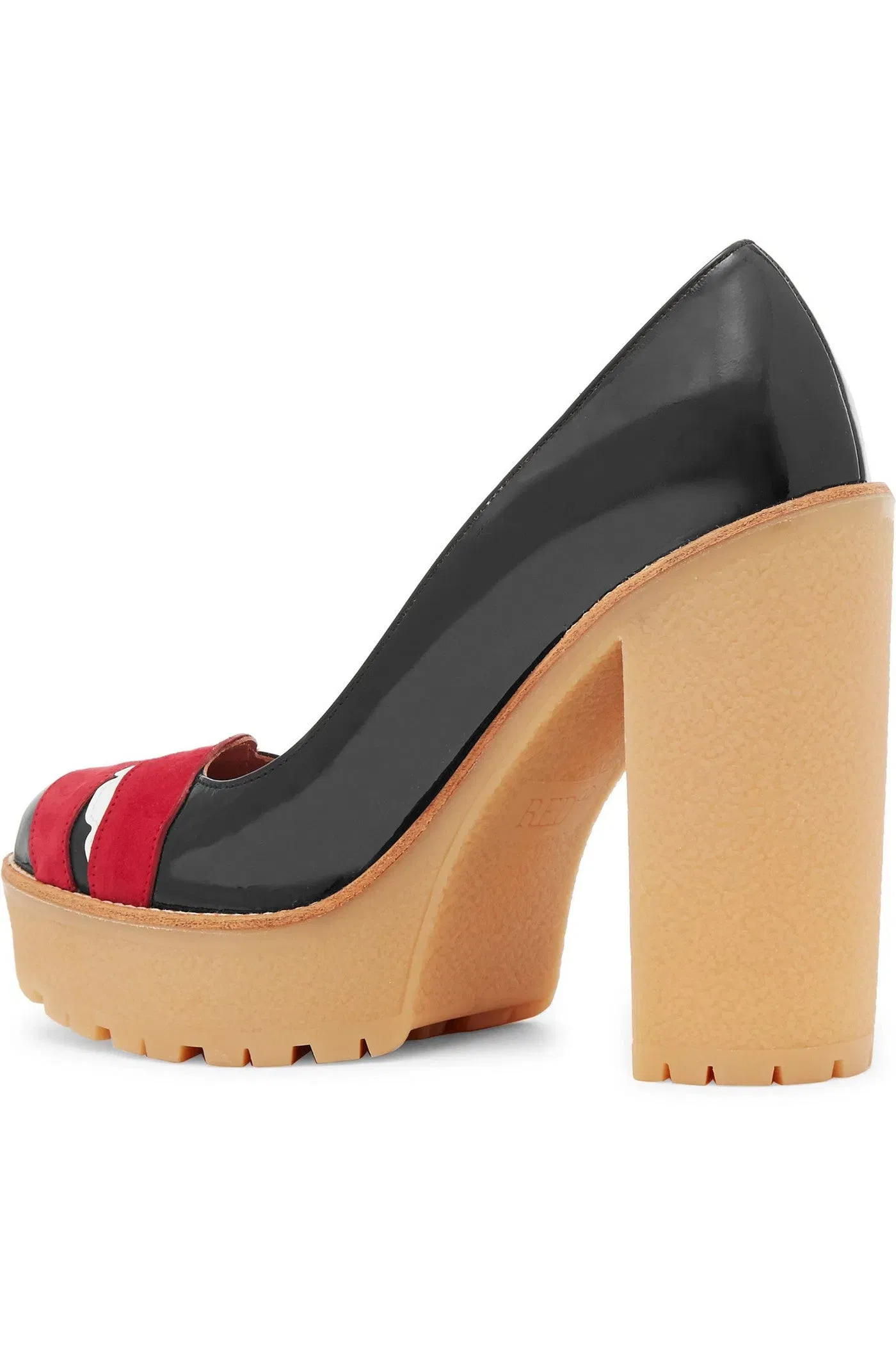 Red(V) Appliqud Patent-Leather Platform Pumps Black Women's