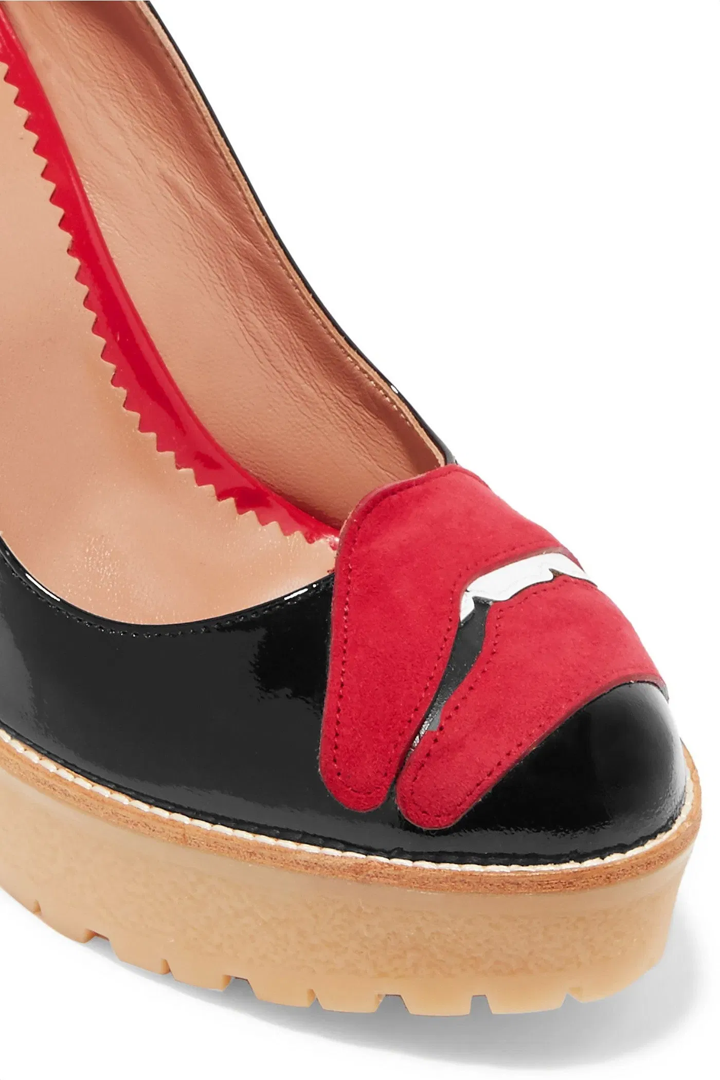 Red(V) Appliqud Patent-Leather Platform Pumps Black Women's
