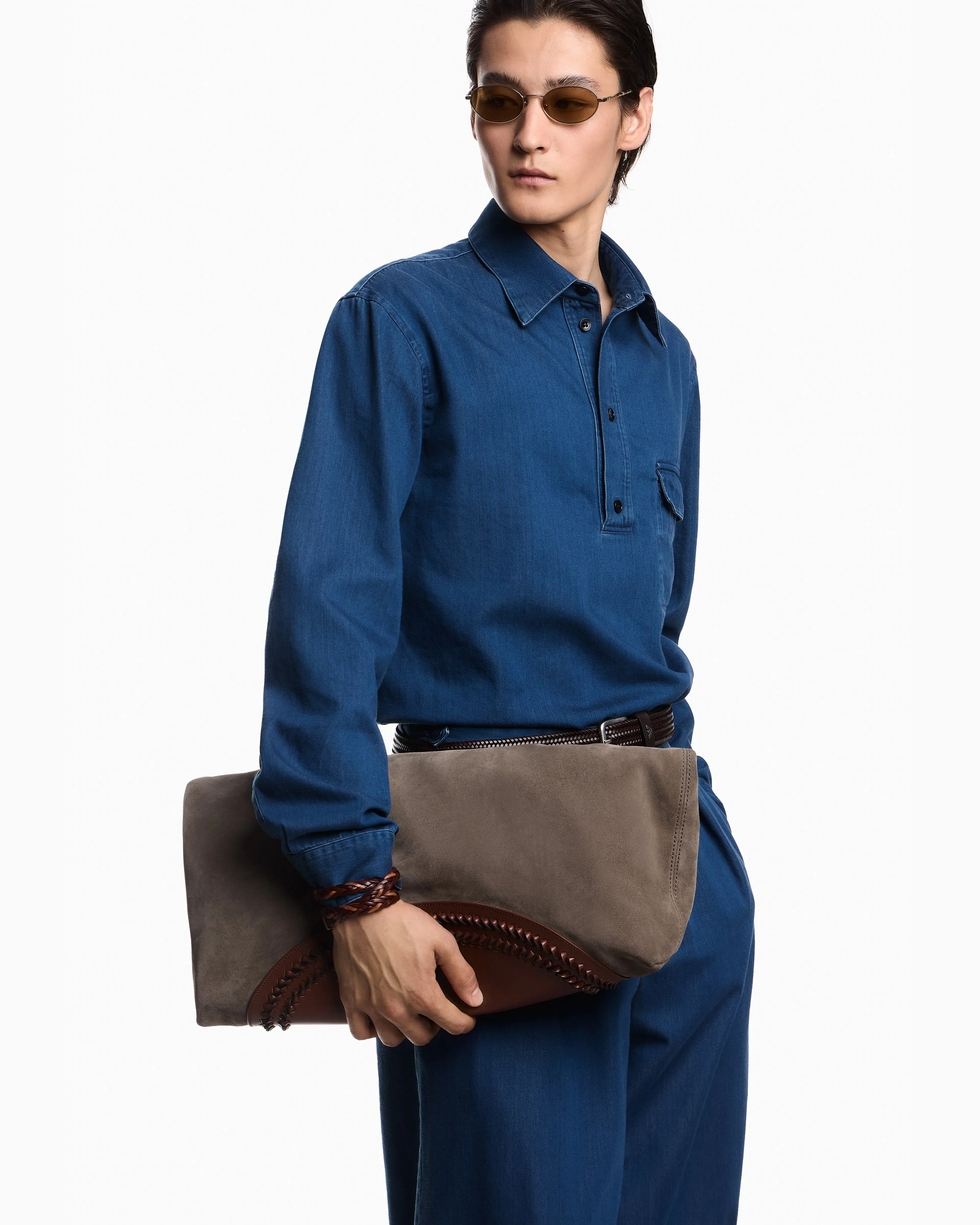 Emporio Armani Icon denim polo-collar shirt