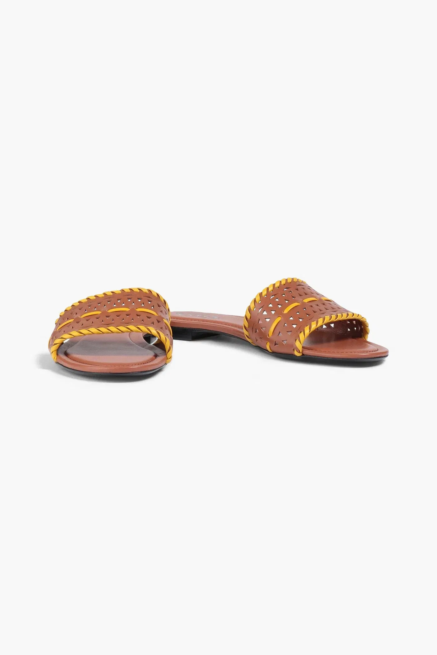 Tod's Laser-Cut Leather Slides Light Brown Women's