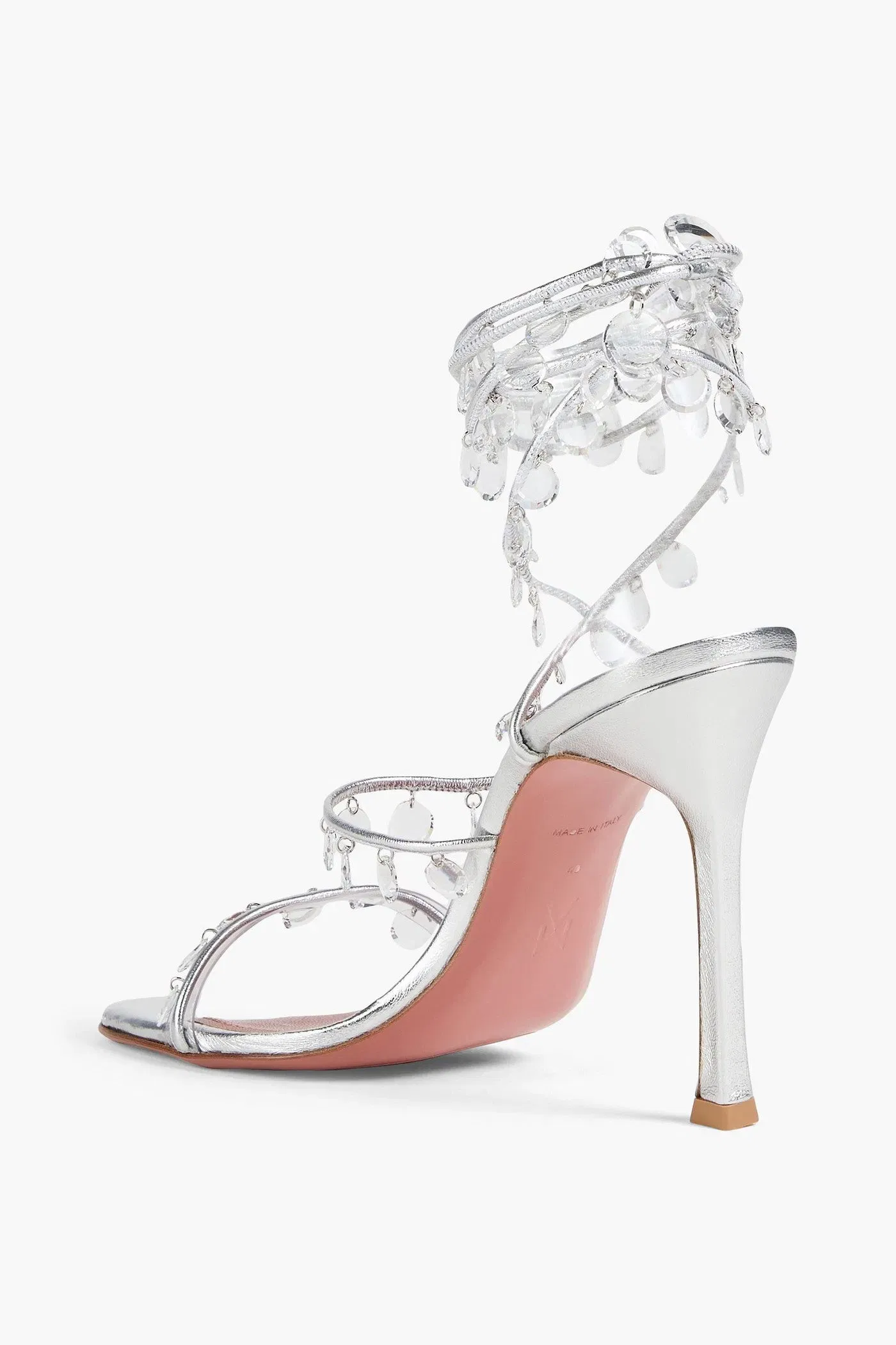 Amina Muaddi Tina Crystal-Embellished Metallic Leather Sandals Silver Women's