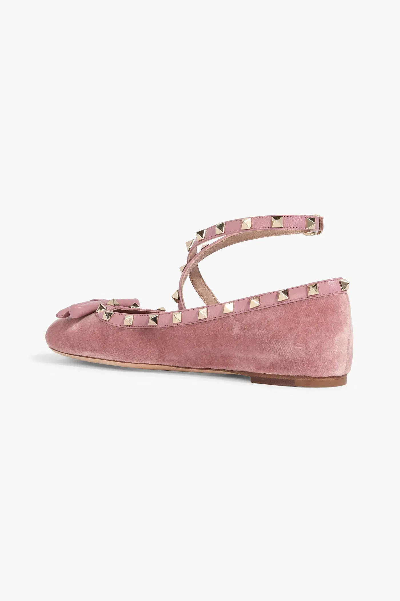 Valentino Garavani Rockstud Leather-Trimmed Velvet Ballet Flats Antique Rose Women's