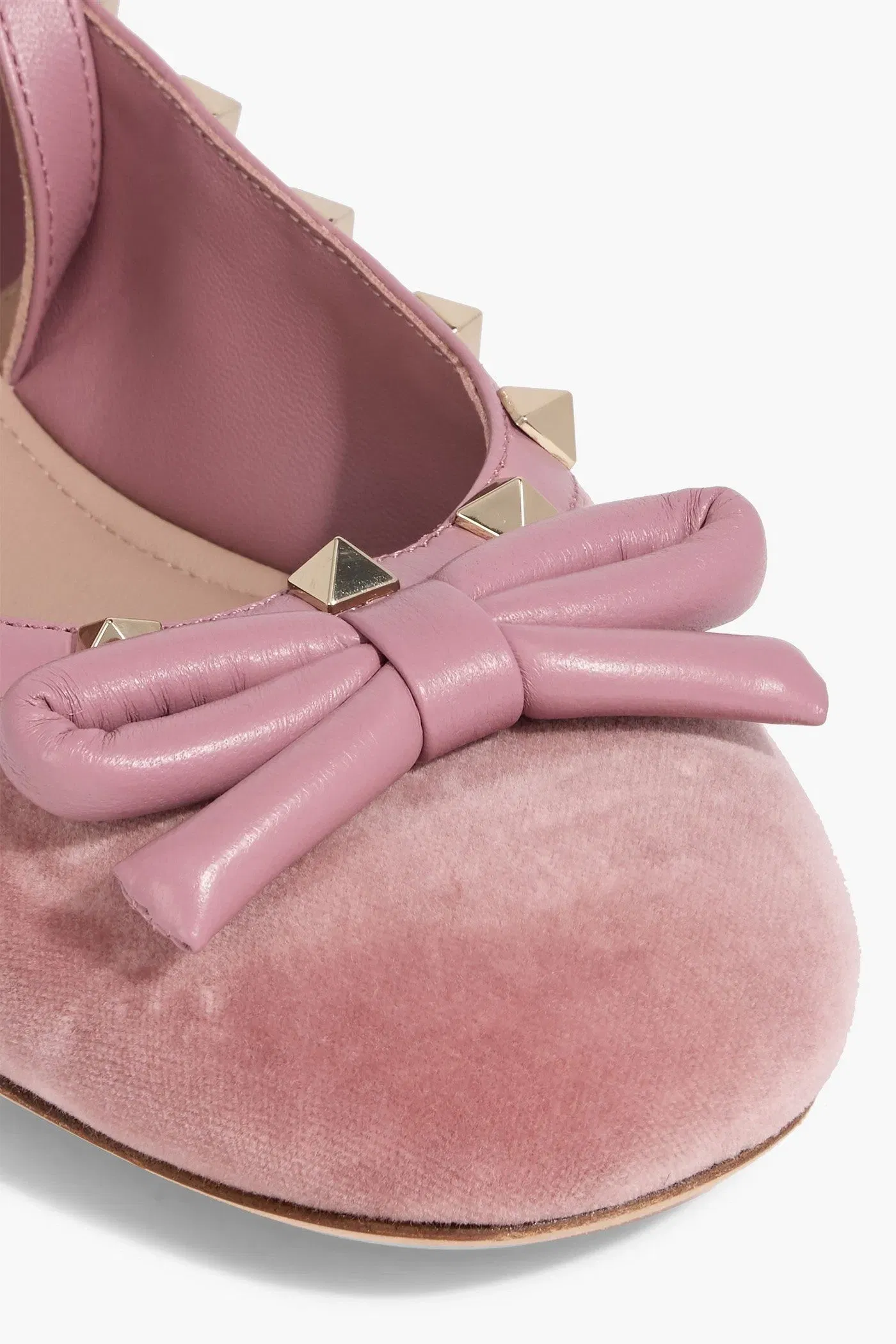 Valentino Garavani Rockstud Leather-Trimmed Velvet Ballet Flats Antique Rose Women's