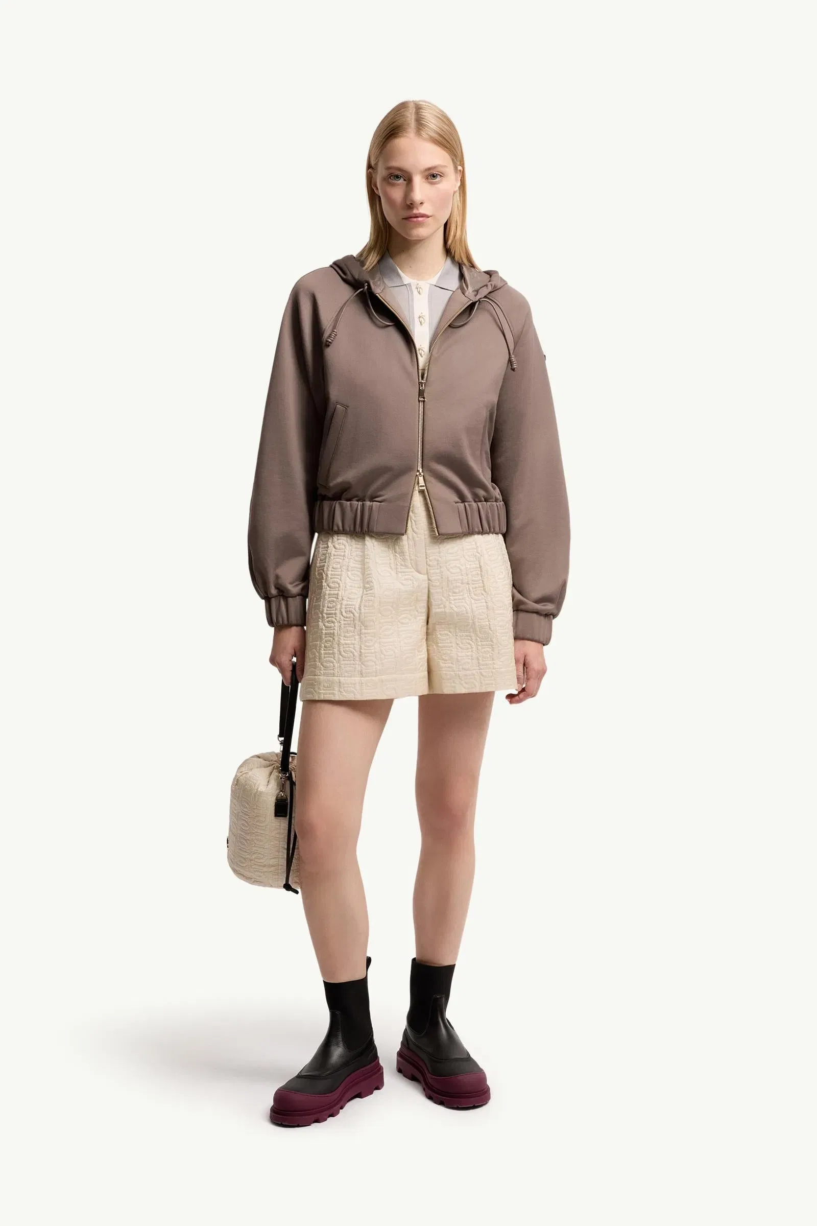 Moncler Technical Fleece Zip-Up Cardigan Taupe Taupe