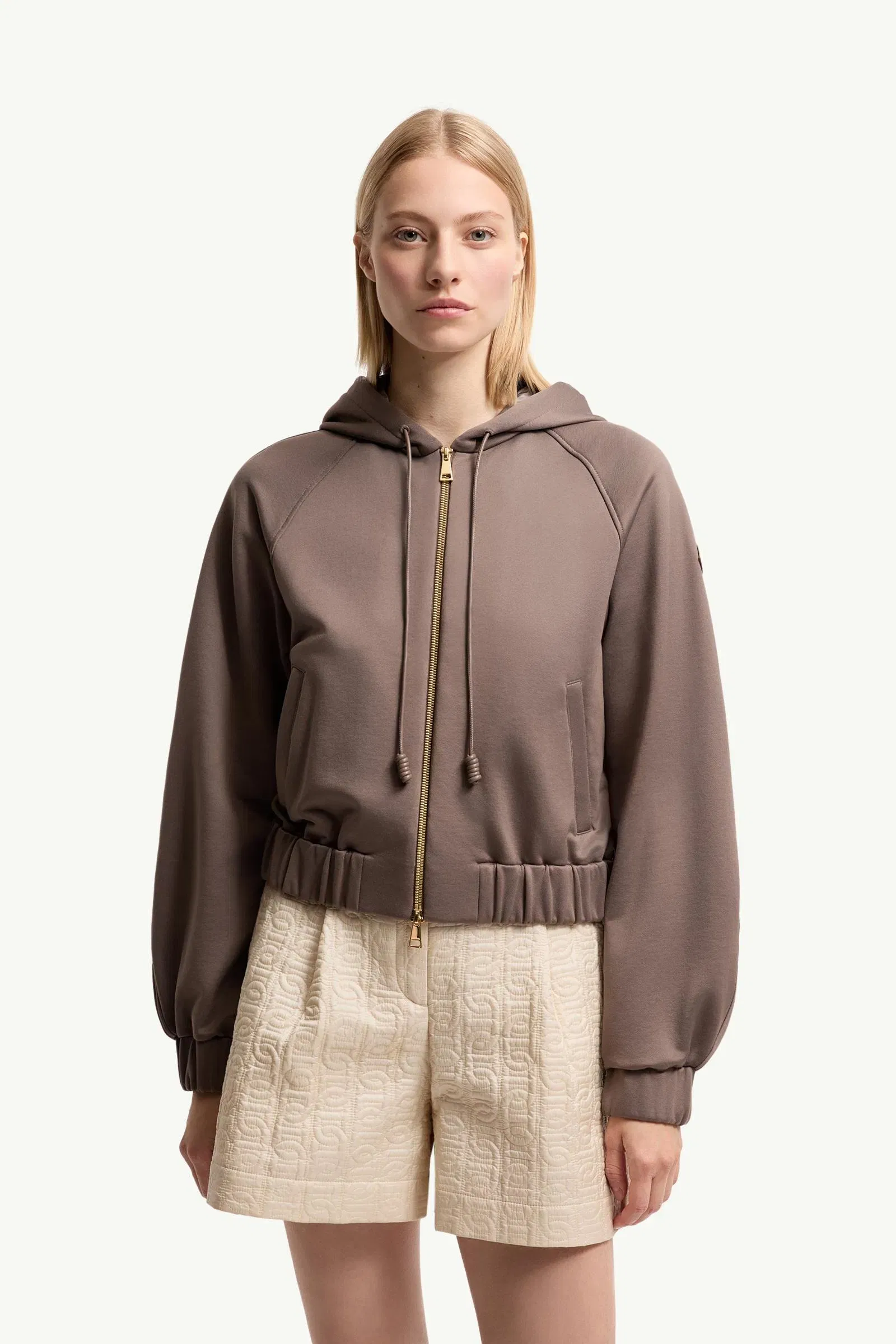 Moncler Technical Fleece Zip-Up Cardigan Taupe Taupe
