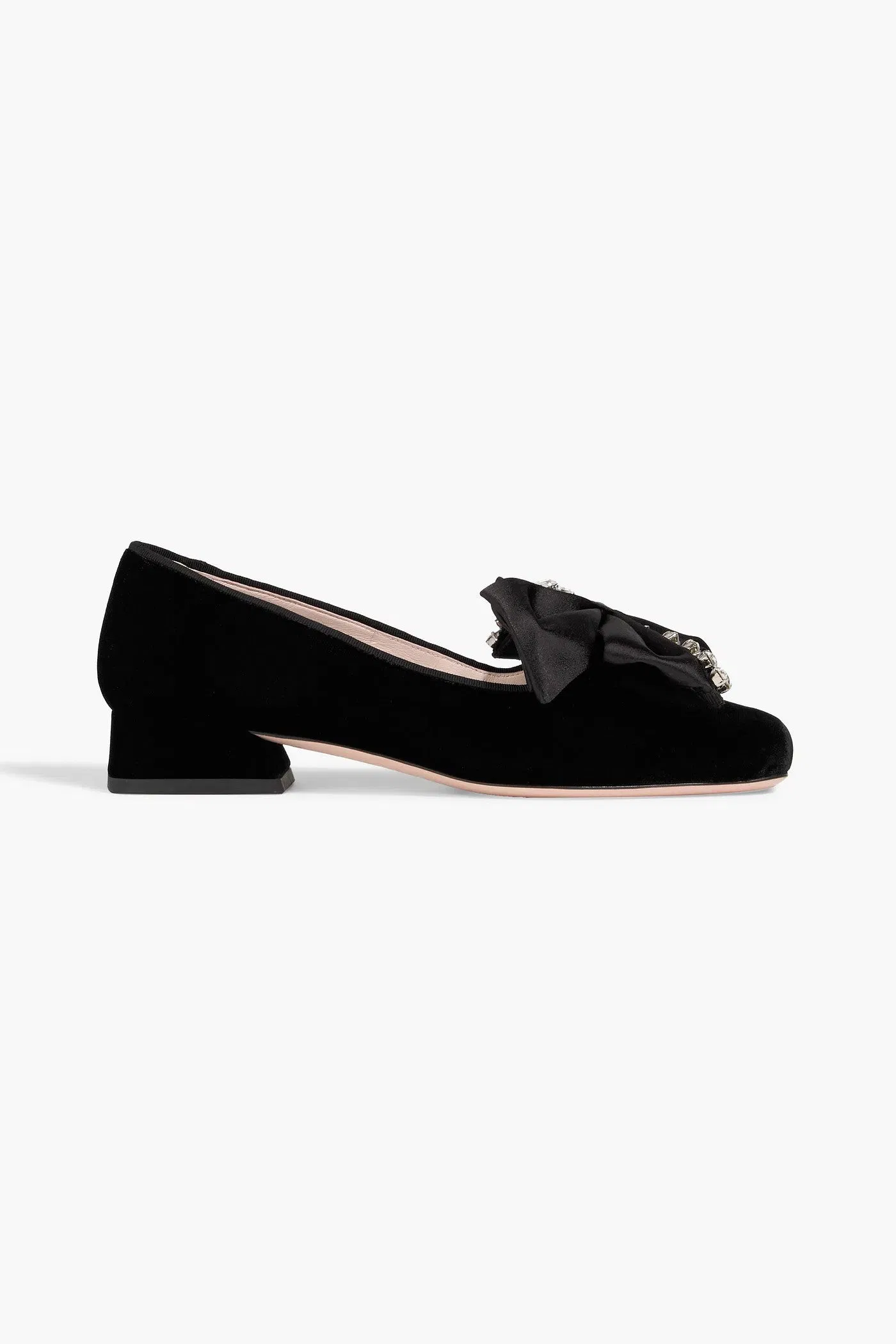 Roger Vivier Bow Strass Embellished Velvet Pumps Black Women's