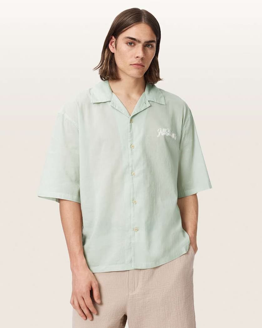 AllSaints Odyssey Oversized Short Sleeve Shirt Powdered Green