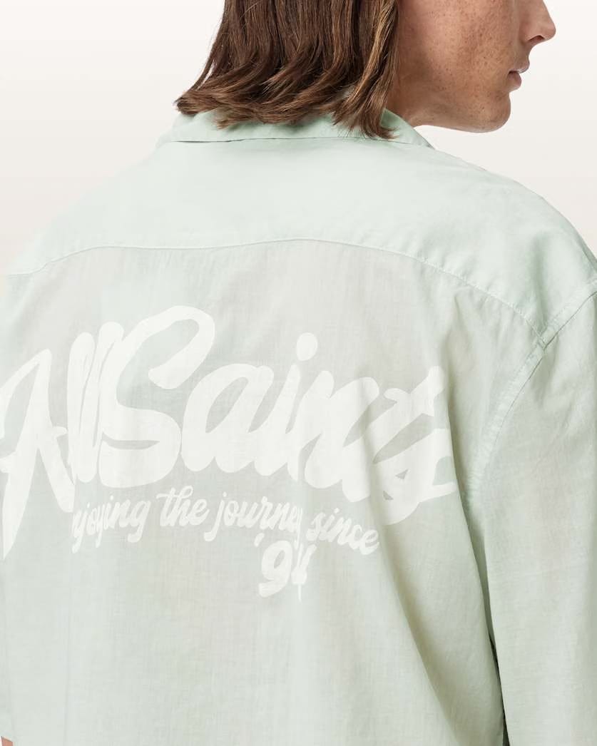 AllSaints Odyssey Oversized Short Sleeve Shirt Powdered Green