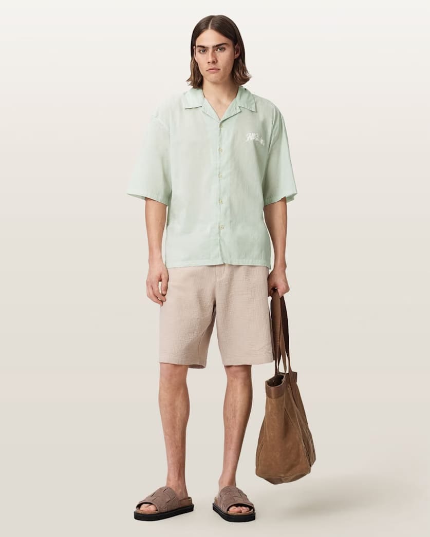 AllSaints Odyssey Oversized Short Sleeve Shirt Powdered Green
