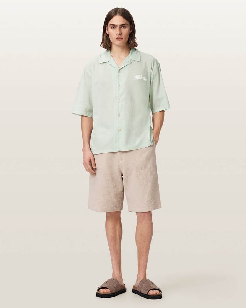 AllSaints Odyssey Oversized Short Sleeve Shirt Powdered Green