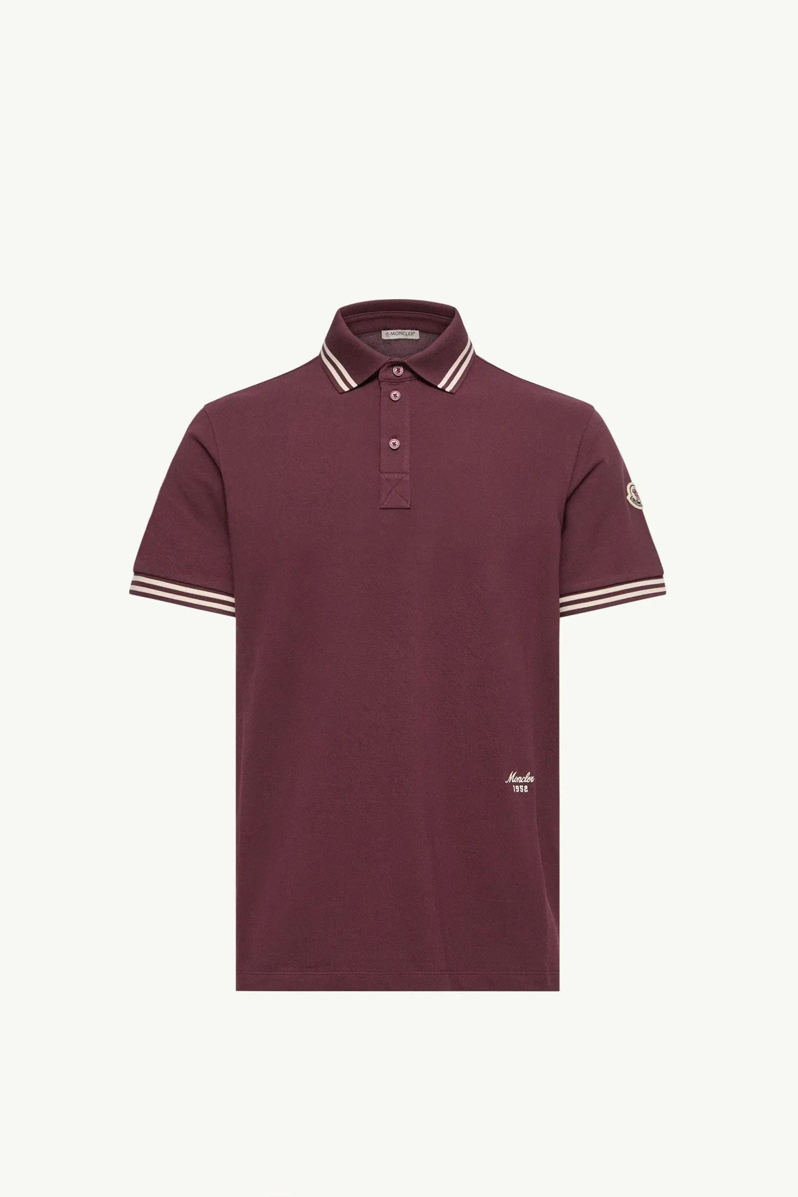 Moncler Striped Trim Cotton Piquet Polo Shirt Burgundy Burgundy