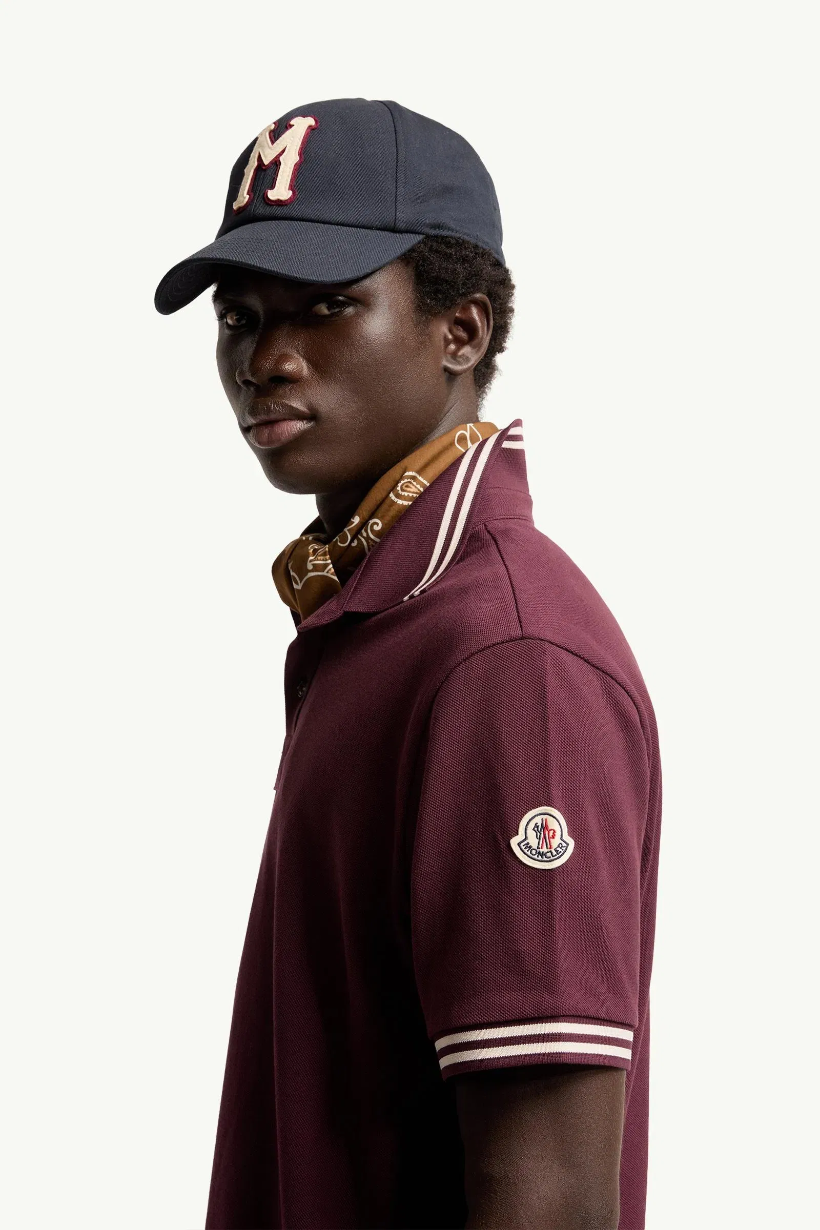 Moncler Striped Trim Cotton Piquet Polo Shirt Burgundy Burgundy