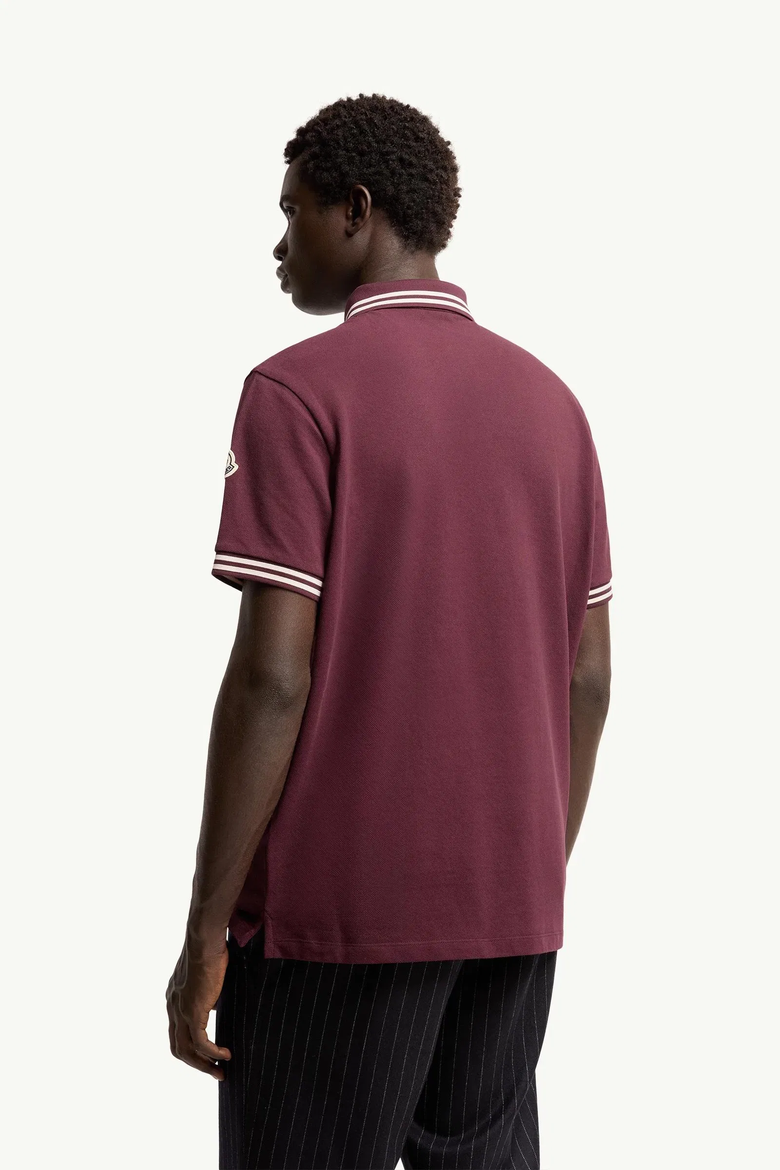 Moncler Striped Trim Cotton Piquet Polo Shirt Burgundy Burgundy