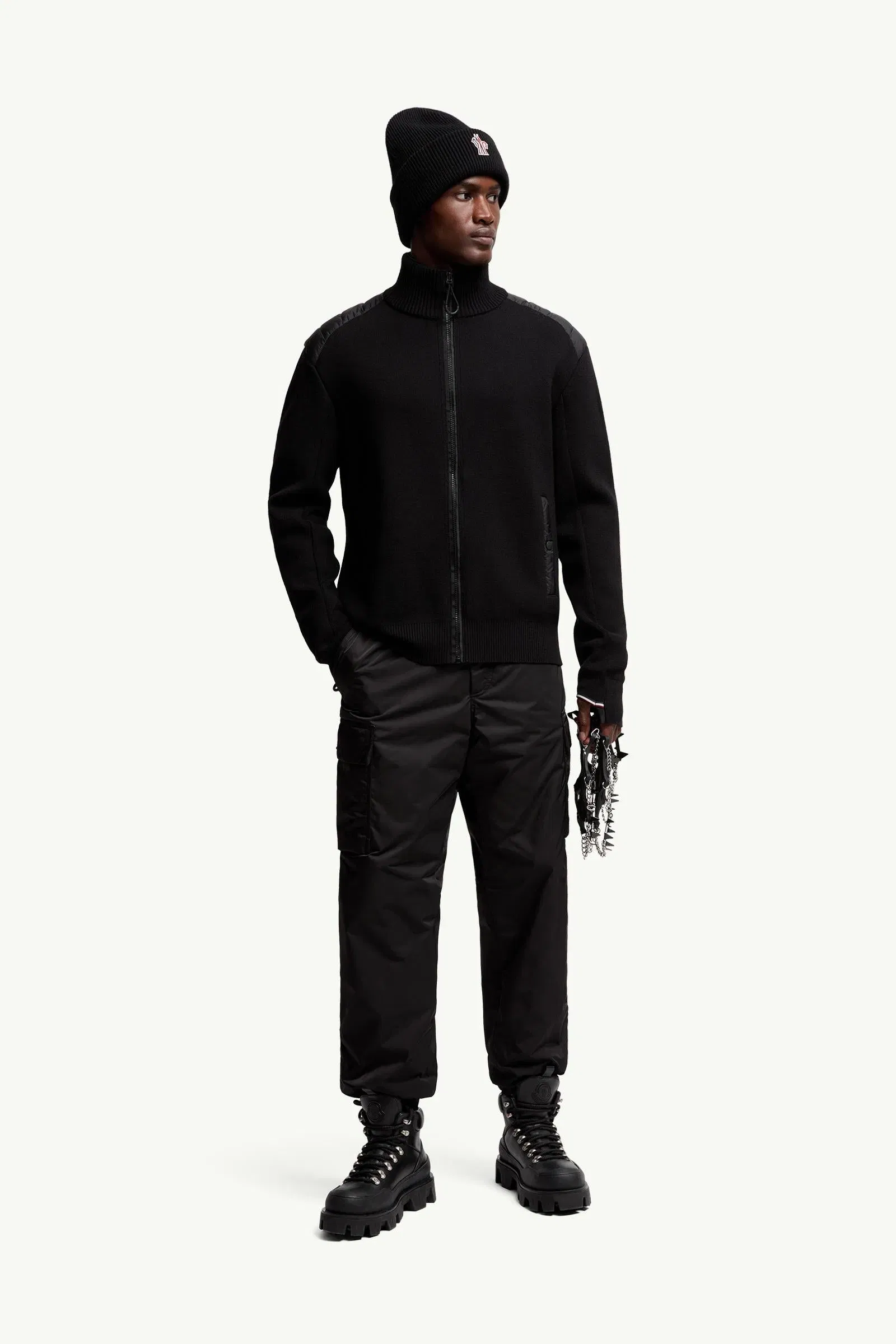 Moncler Wool Blend Padded Zip-Up Cardigan Black Black