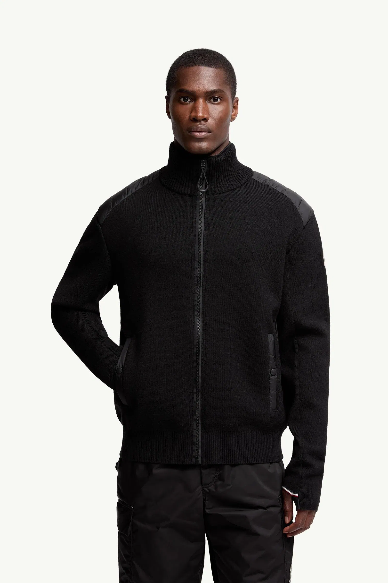 Moncler Wool Blend Padded Zip-Up Cardigan Black Black