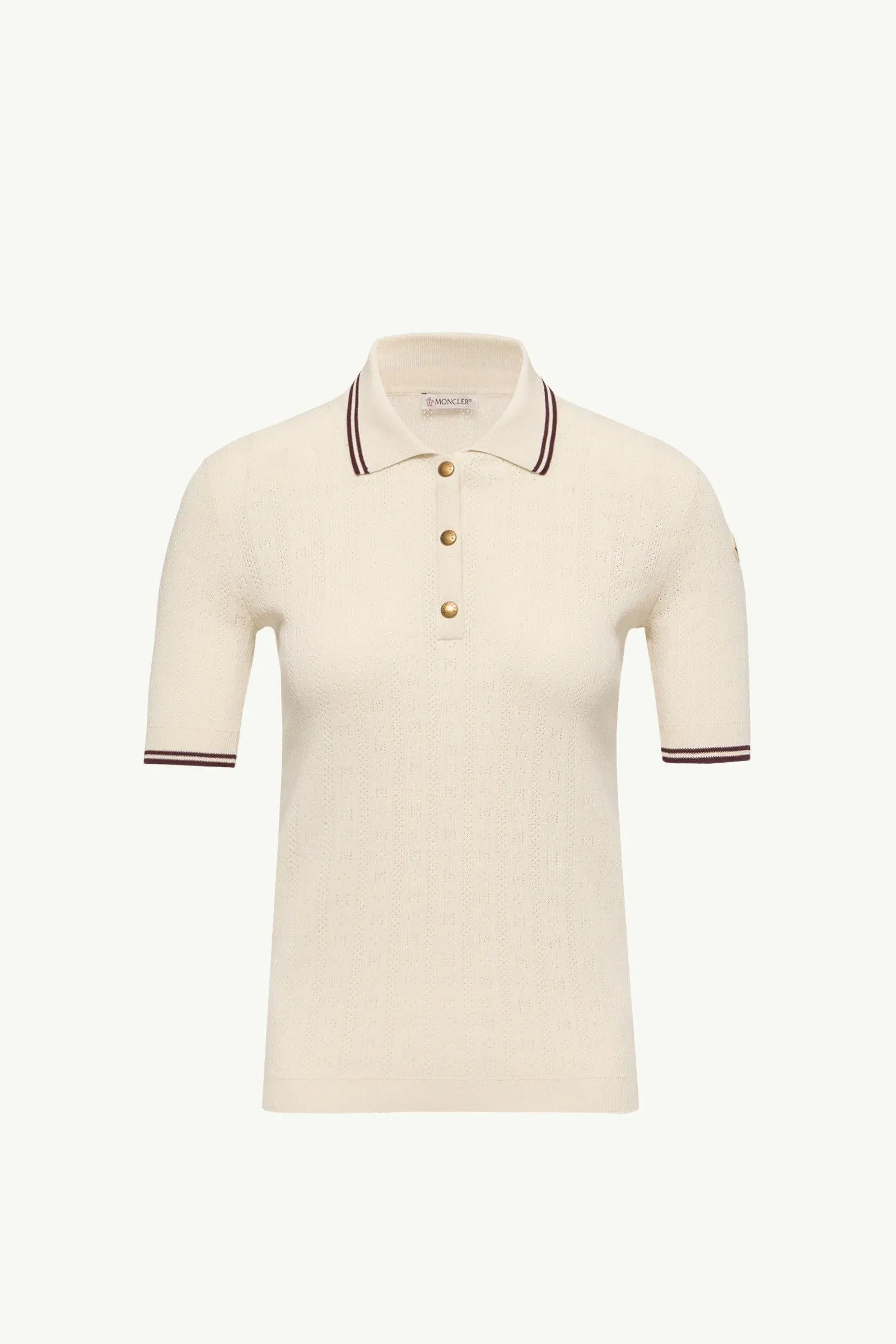 Moncler Rhombus & Logo Pattern Cotton Polo Shirt White Ivory White Ivory