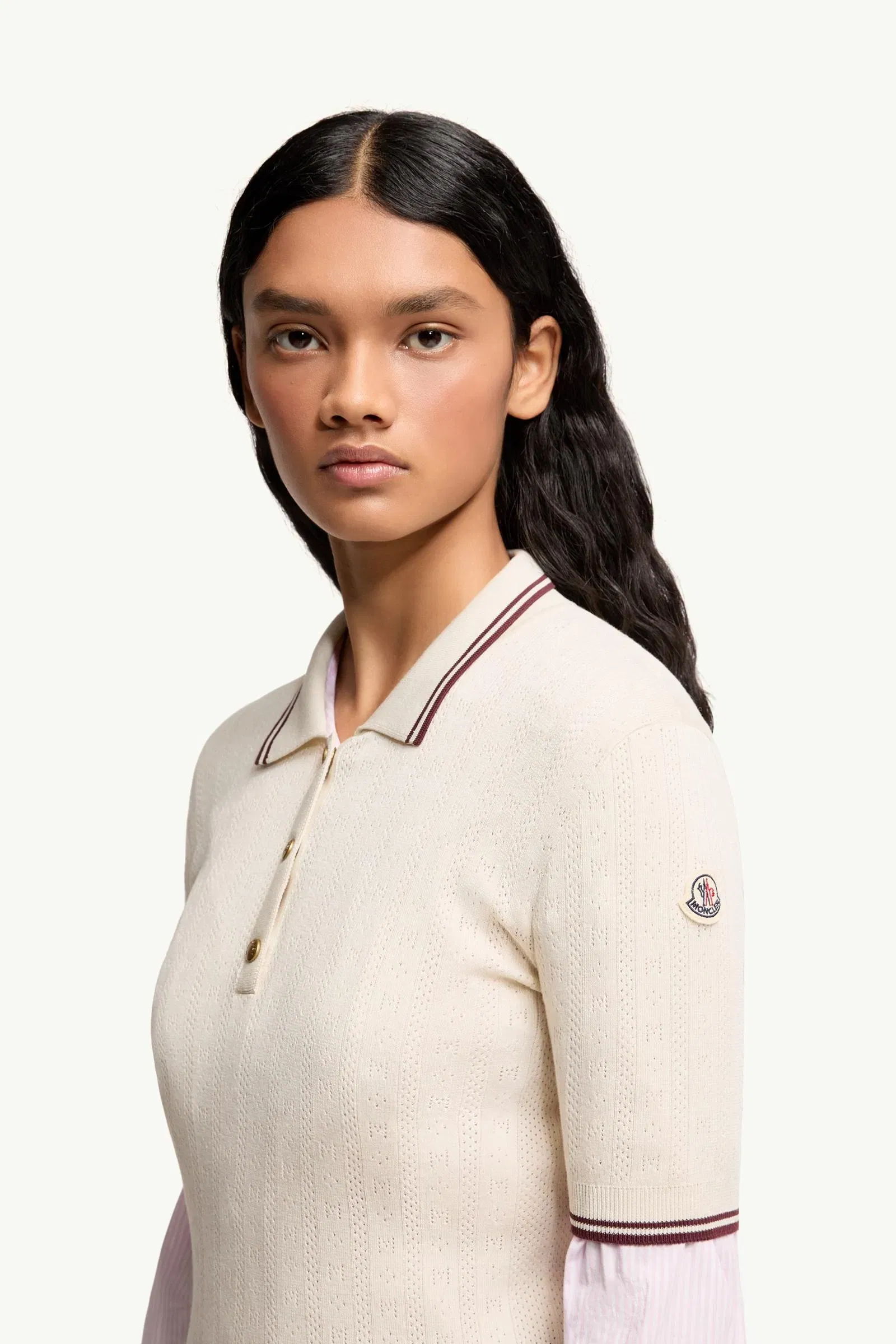 Moncler Rhombus & Logo Pattern Cotton Polo Shirt White Ivory White Ivory
