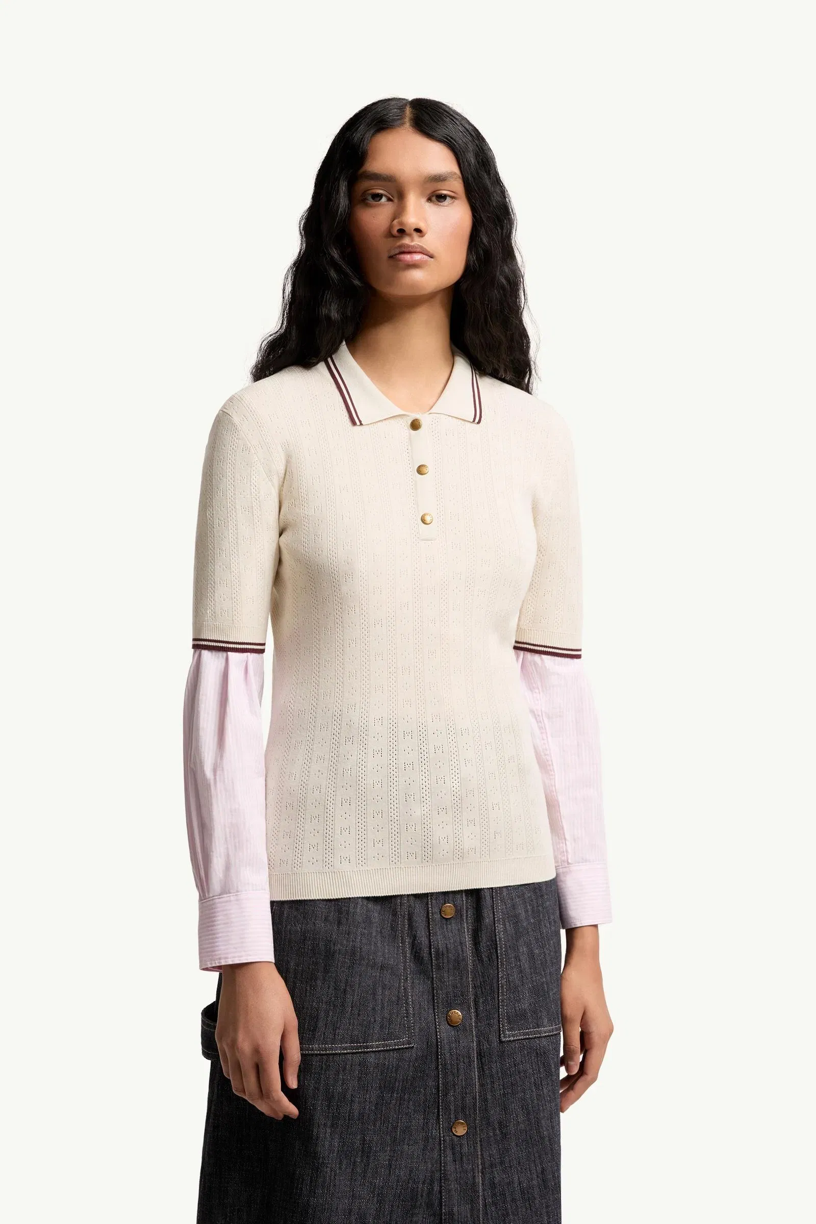 Moncler Rhombus & Logo Pattern Cotton Polo Shirt White Ivory White Ivory