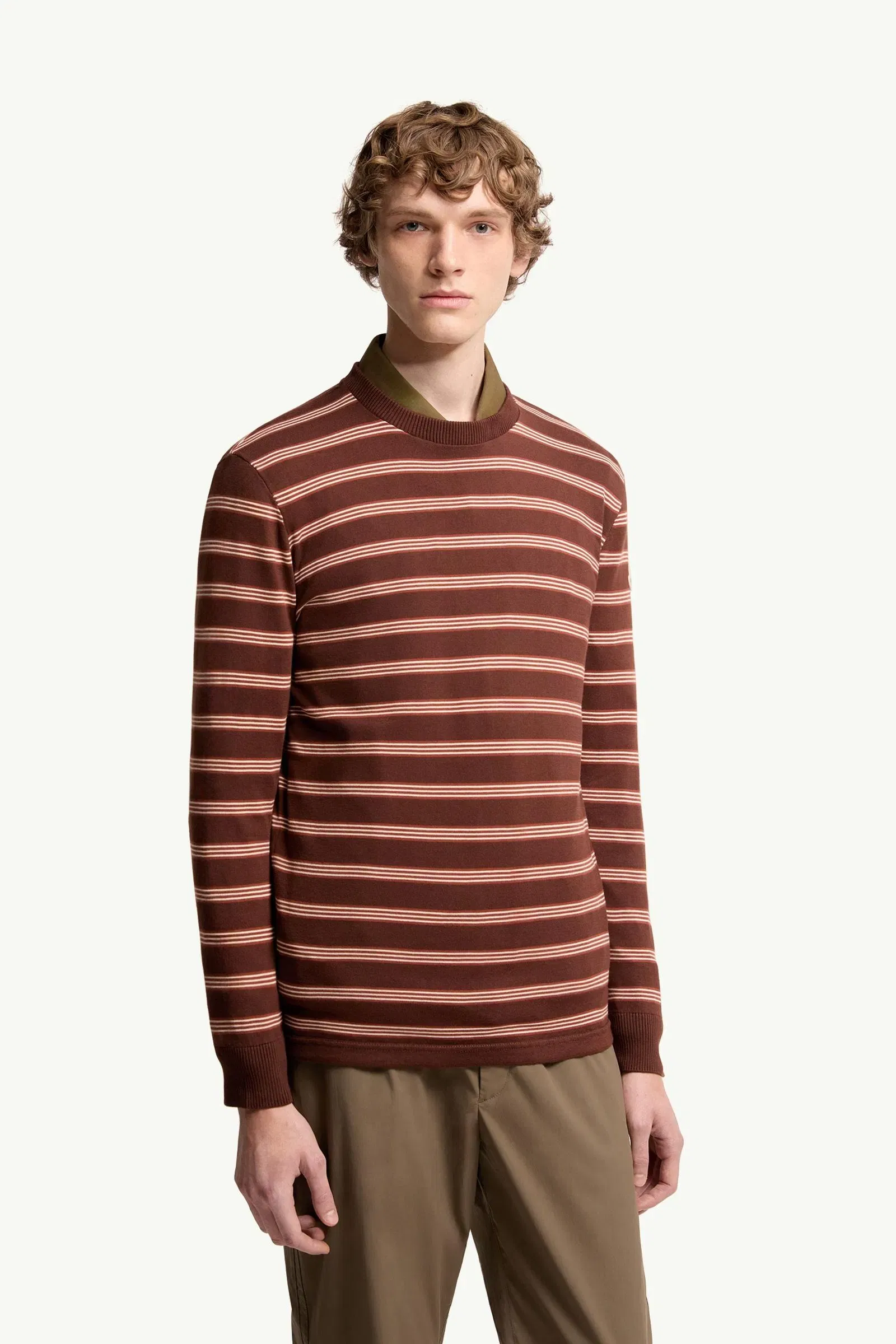 Moncler Striped Cotton Sweatshirt Brown & Pink Brown & Pink