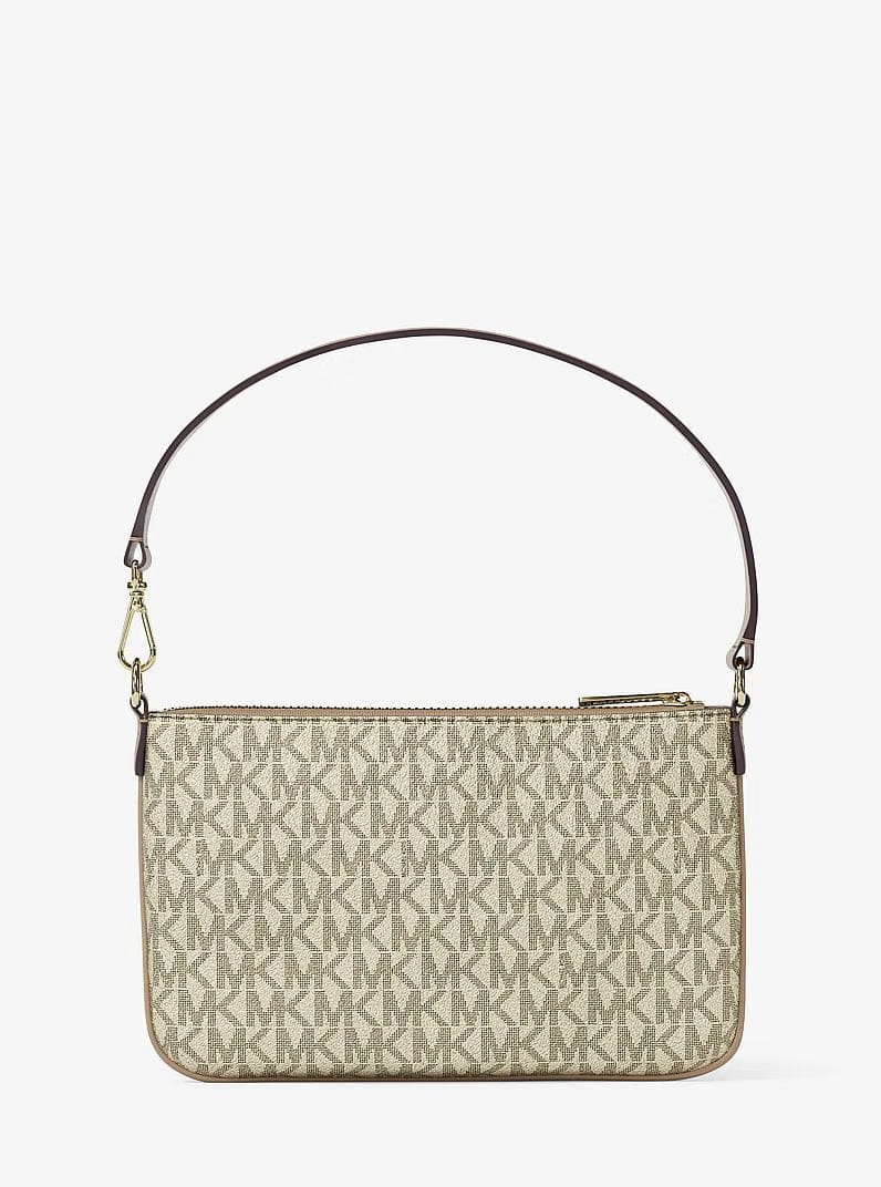 Michael Kors Jet Set Small Metallic Signature Logo Wristlet Pale Gold