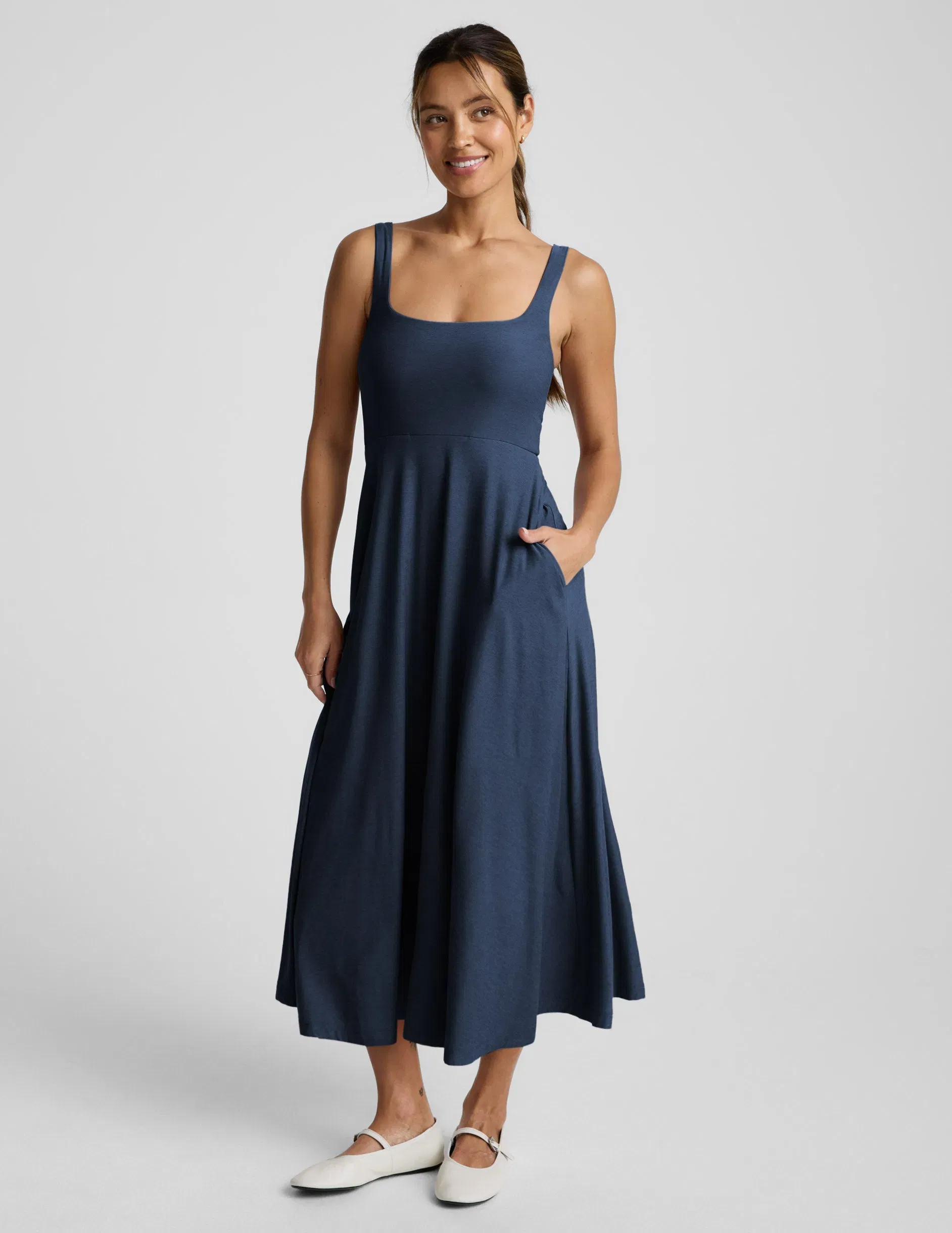 Beyond Yoga Featherweight At The Ready Square Neck Midi Dress Women's