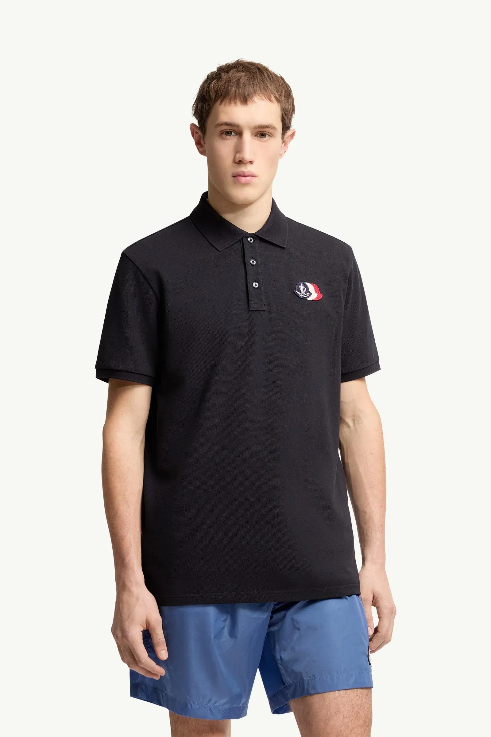 Moncler Logo Patch Cotton Piquet Polo Shirt Dark Blue Dark Blue