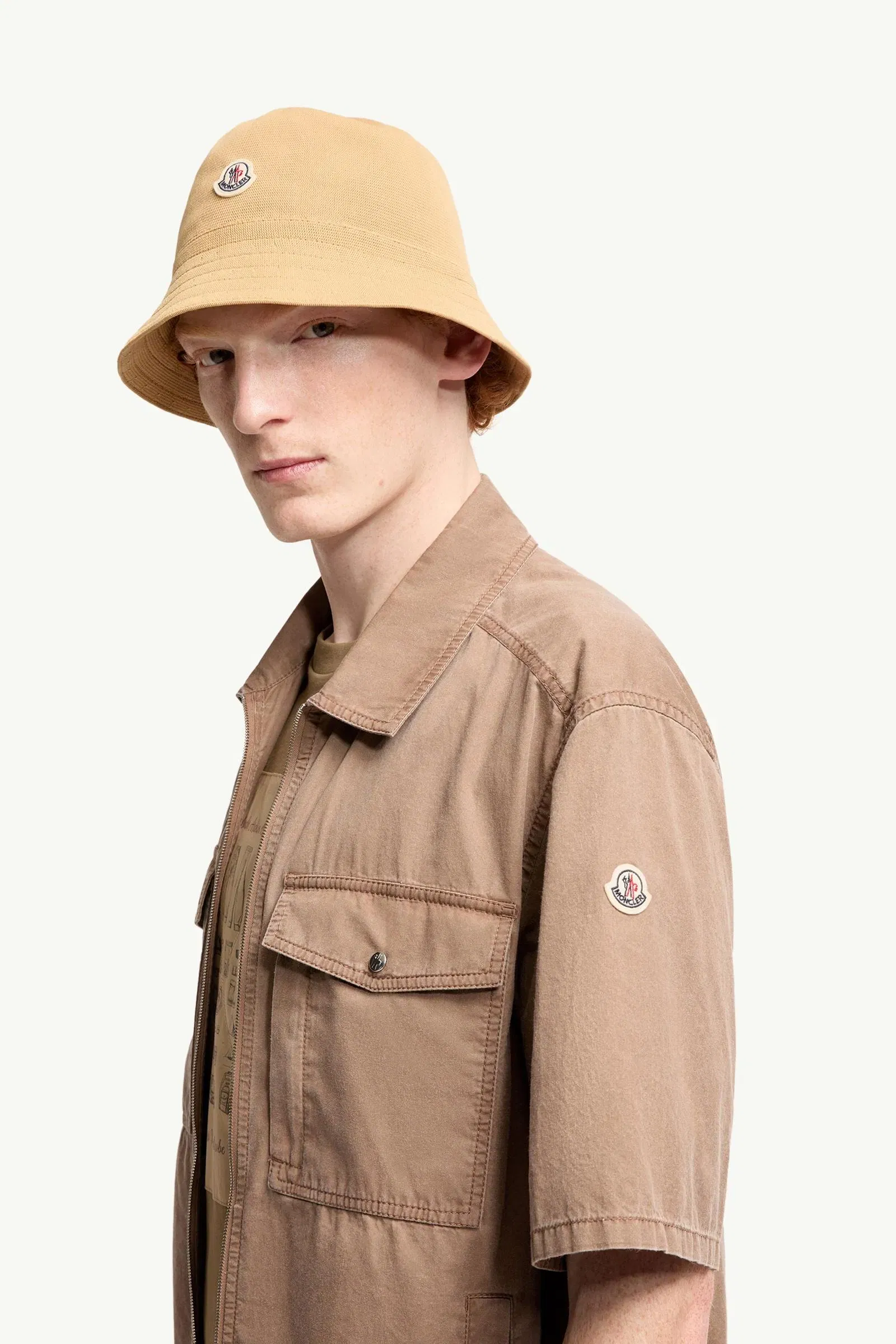 Moncler Short Sleeve Cotton Zip-Up Shirt Brown Brown
