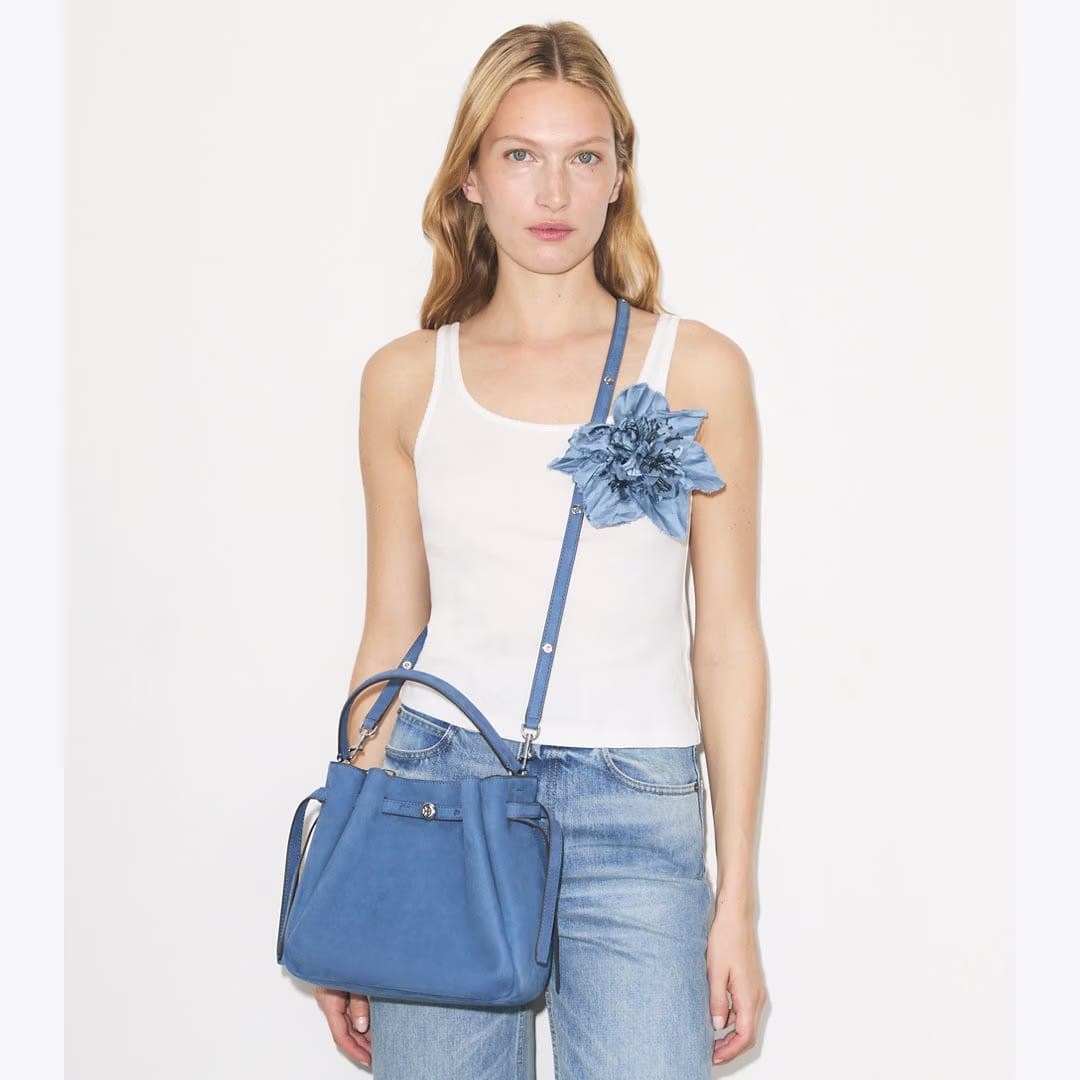 Tory Burch Romy Nubuck Bucket Bag Soft Blue