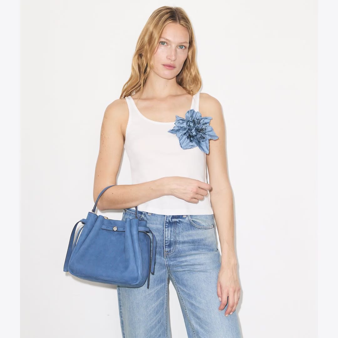 Tory Burch Romy Nubuck Bucket Bag Soft Blue