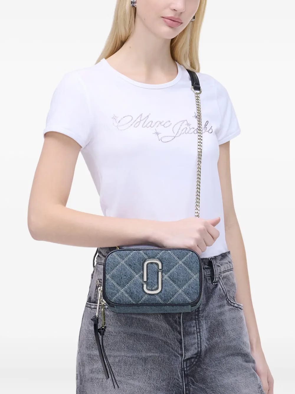 The Quilted Denim Chain Snapshot bag