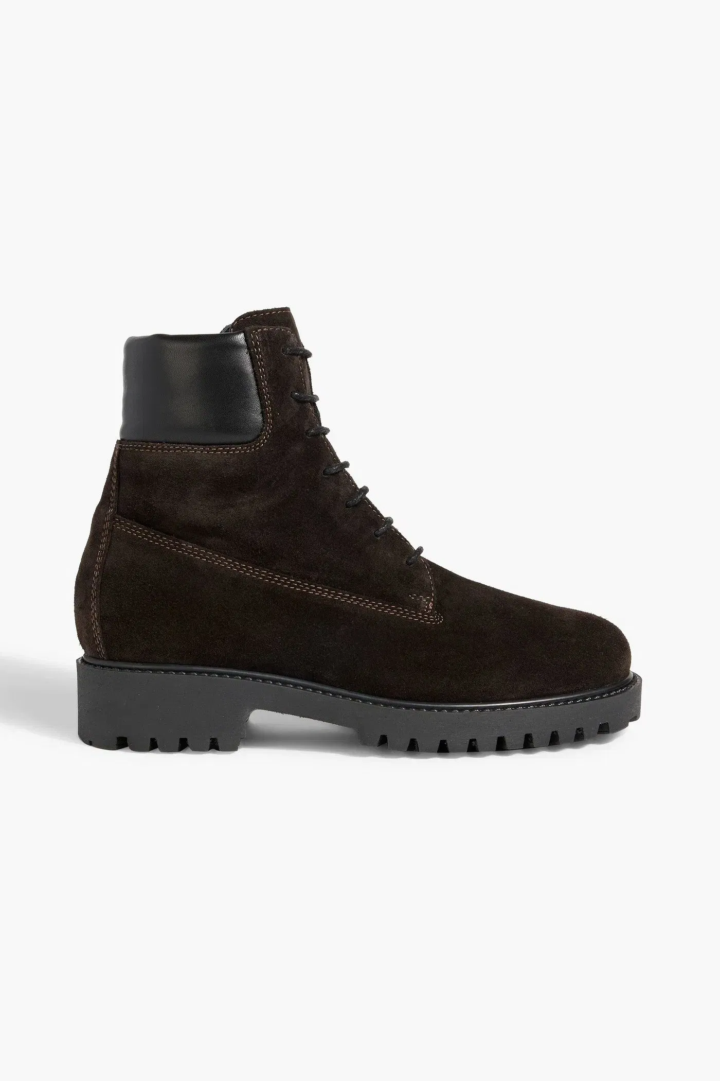 Toteme The Husky Leather-Trimmed Suede Combat Boots Dark Brown Women's